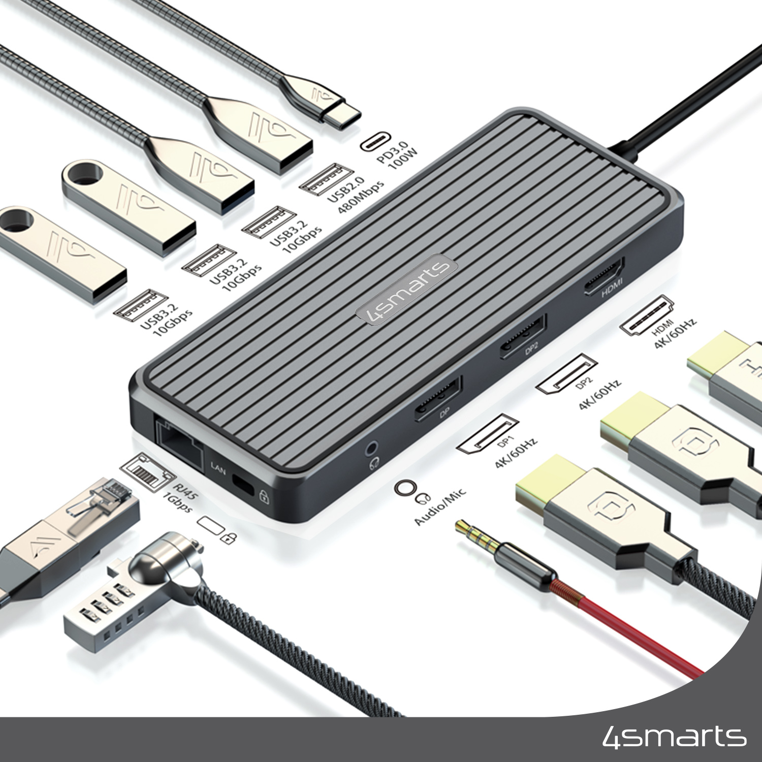 Extrem kompatibler USB C Hub unterstützt Monitore, Laptops, Tablets, Notebooks, Ultrabooks und Drucker.