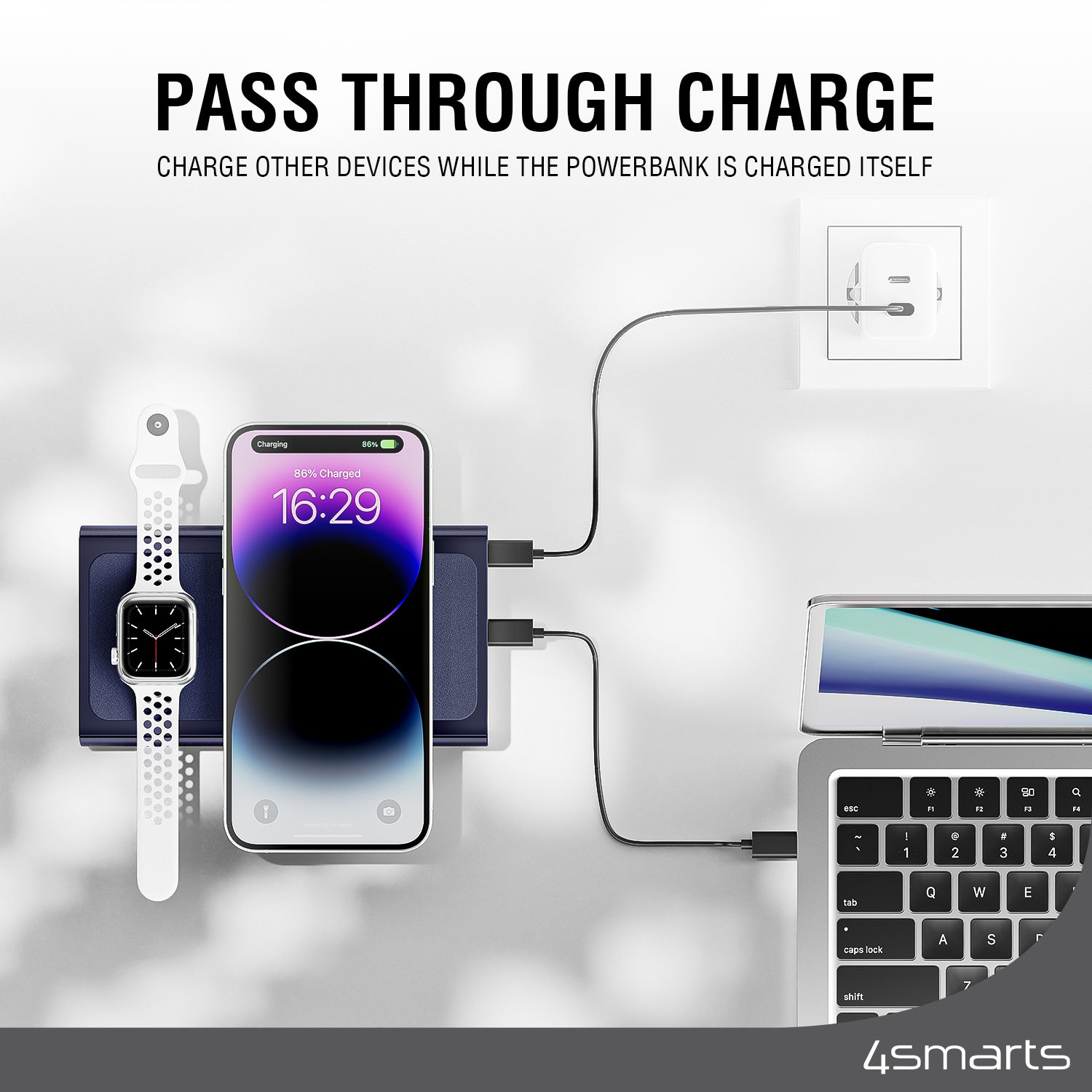With 4smarts Grahene UltiMag Pro 24,000mAH powerbank, you don't have to decide which device to charge.