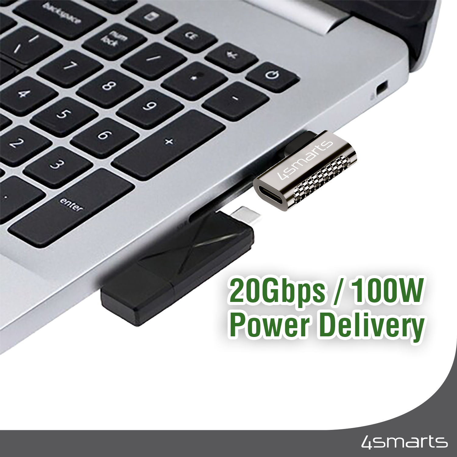The 4smarts USB OTG adapter supports up to 100W.