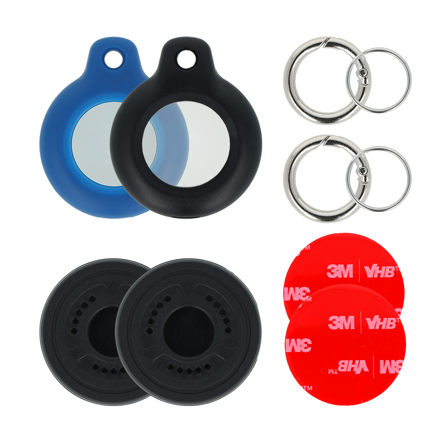 The 4smarts Apple AirTag case is bundled with a high quality VHB adhesive tape from 3M and all matching key rings.