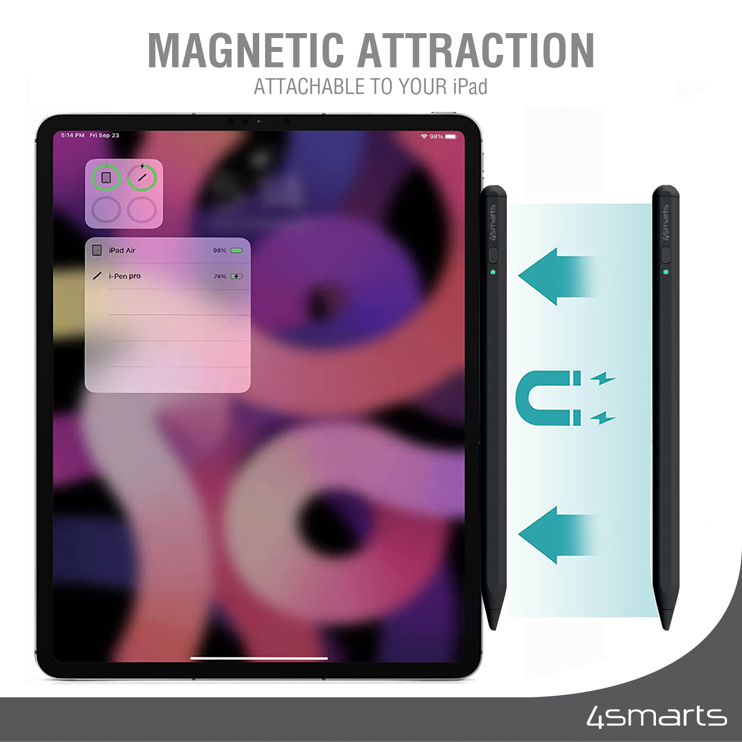 Attach the 4smarts Pencil 3 securely and stably to your iPad with the magnetic holder.