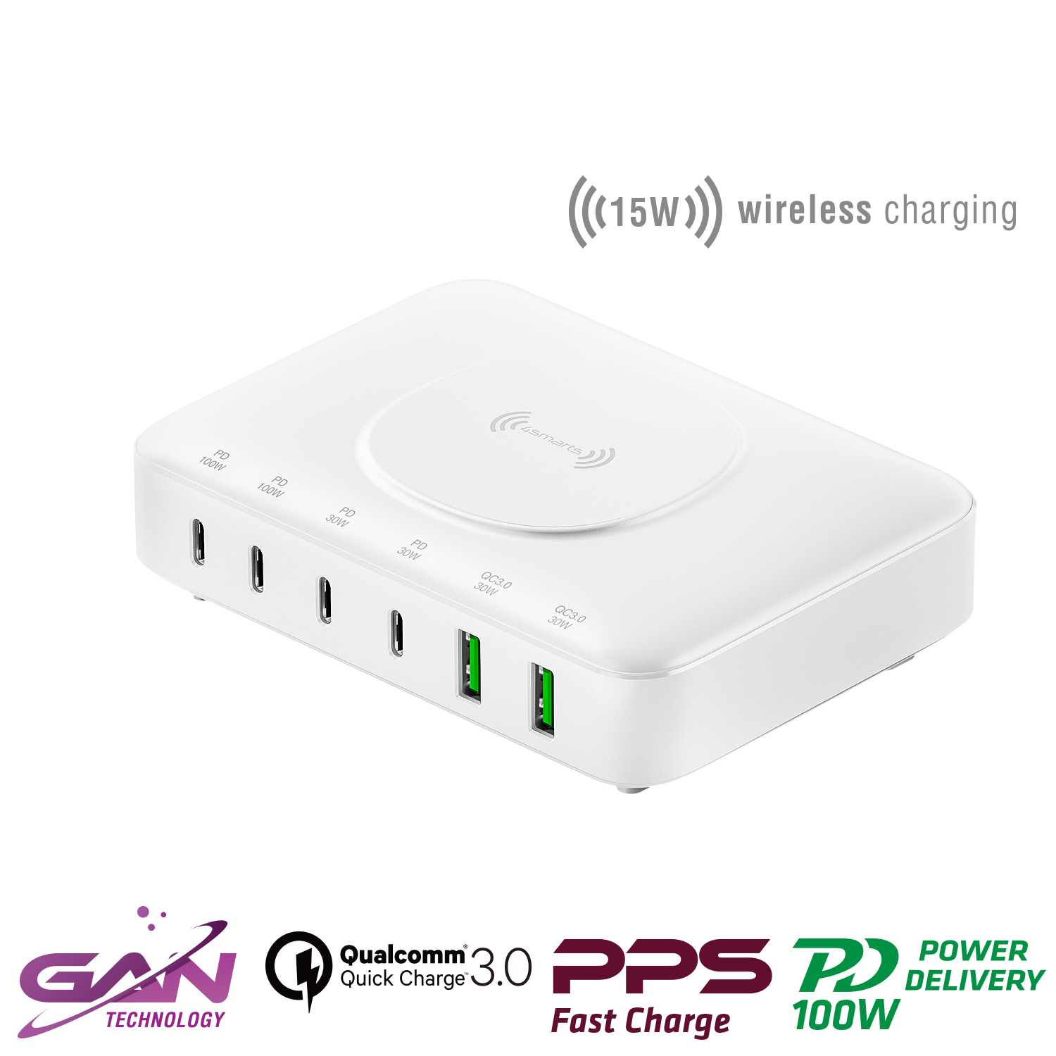 With the 4smarts 7in1 GaN charging station qi charging starts automatically.
