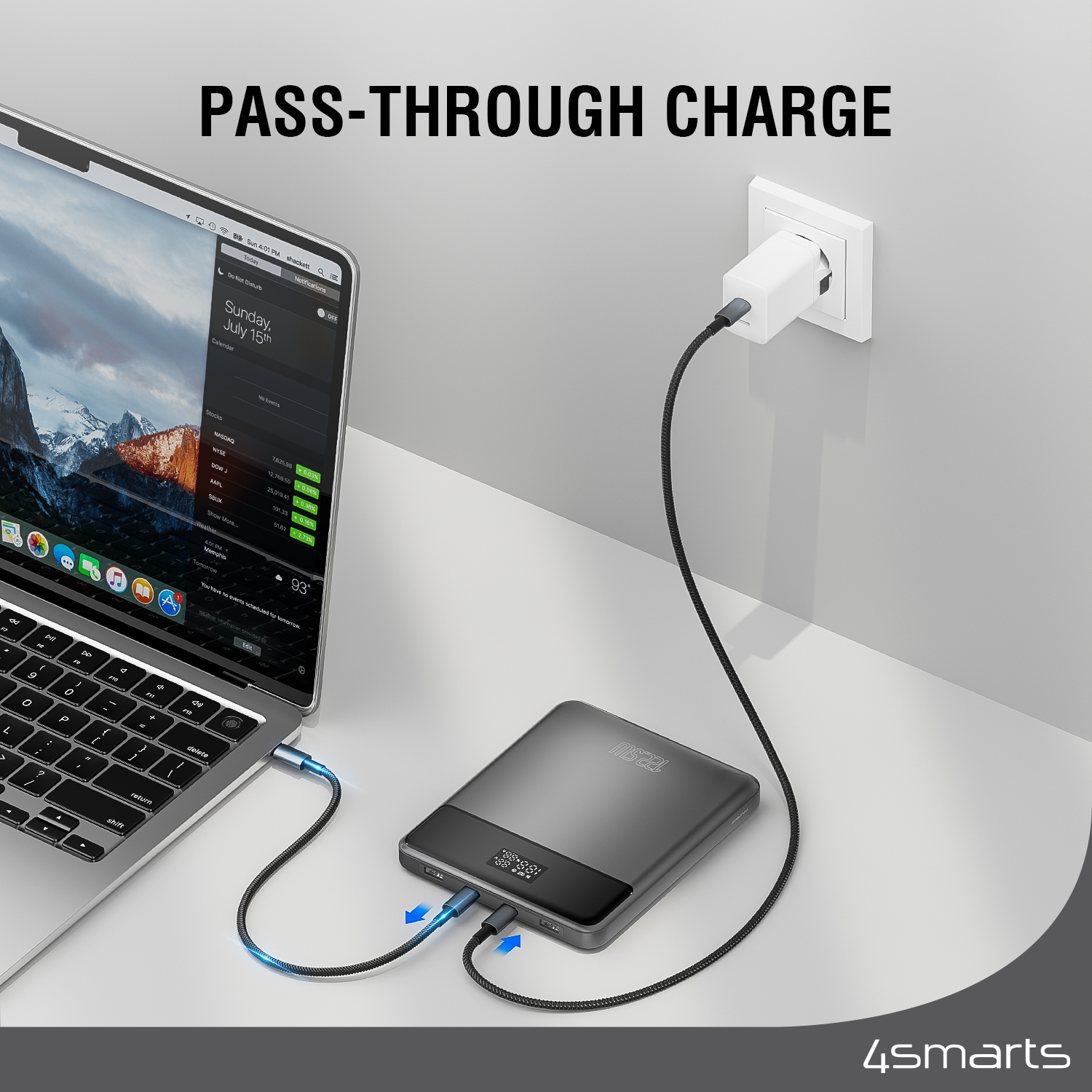 The 4smarts Powerbank Enterprise Slim with the capacity of 20000mAh has also the pass-through charging functionality.
