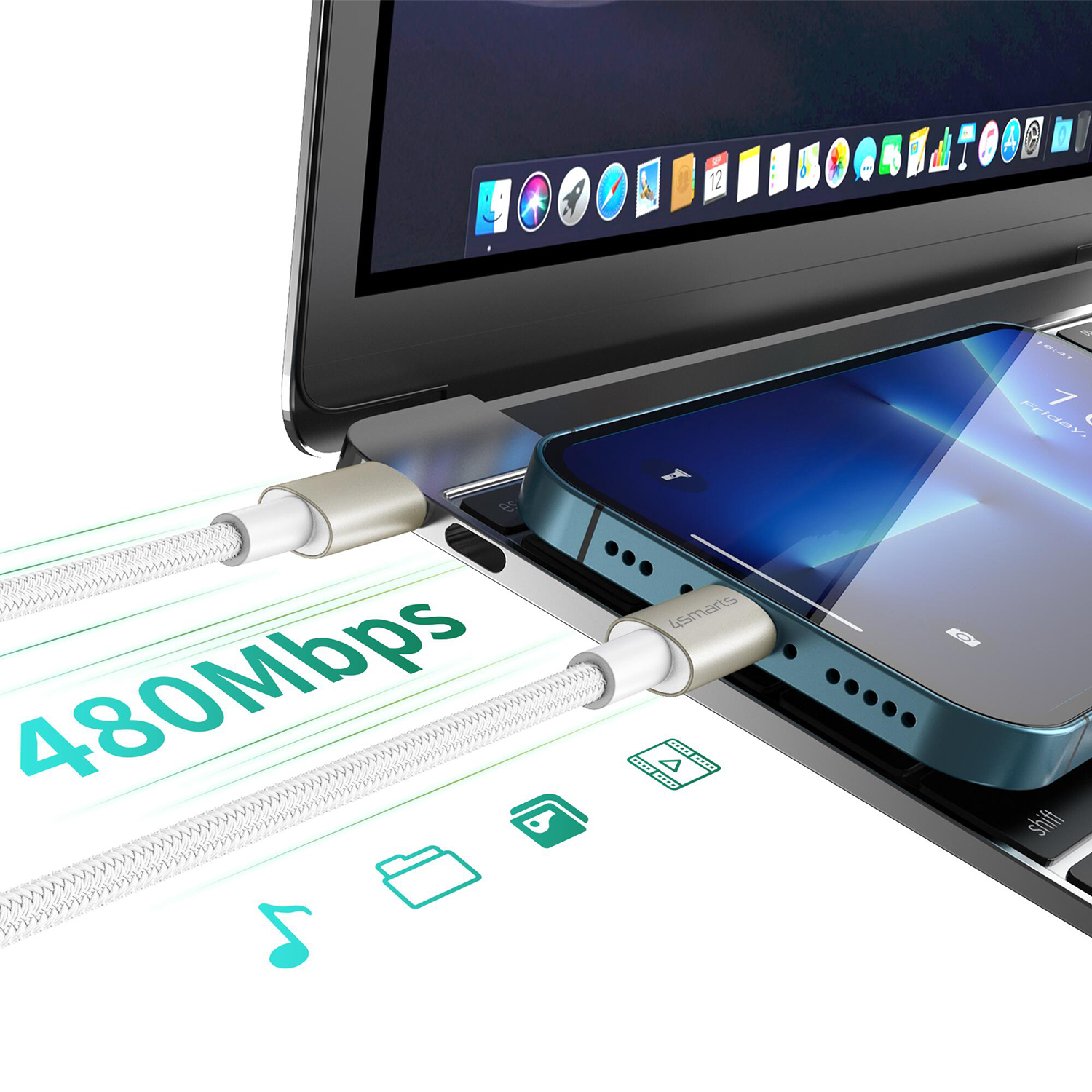 Das 4smart USB-C auf USB-C Kabel PremiumCord unterstützt bis zu 60W Schnellladung und 480Mbps Datenübertragung.