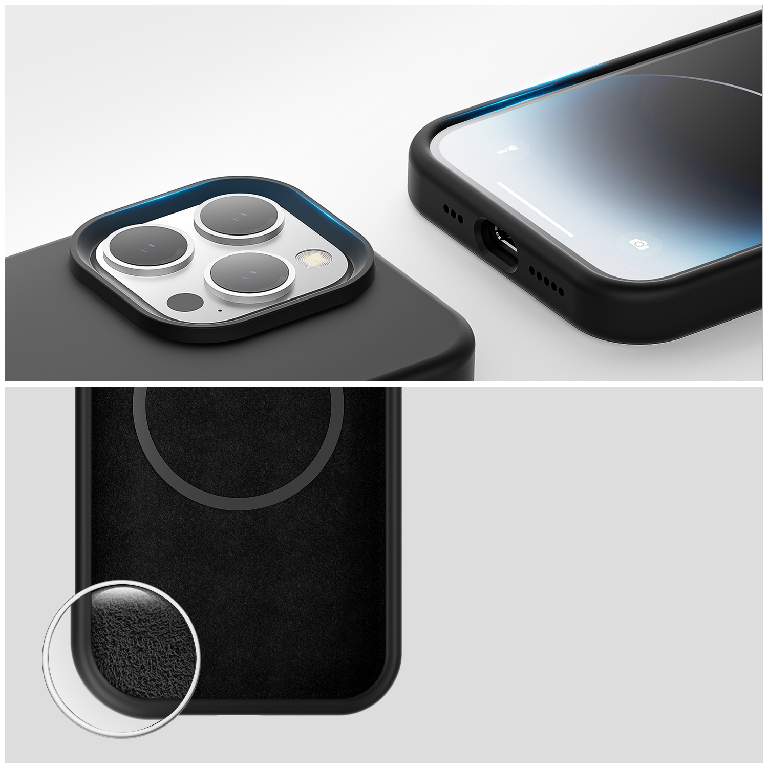 Unser Silikon Case Cupertino für Apple iPhone 15 MagSafe-kompatibel bietet erhöhte Kanten und einen Innenfutter aus Mikrofaser.