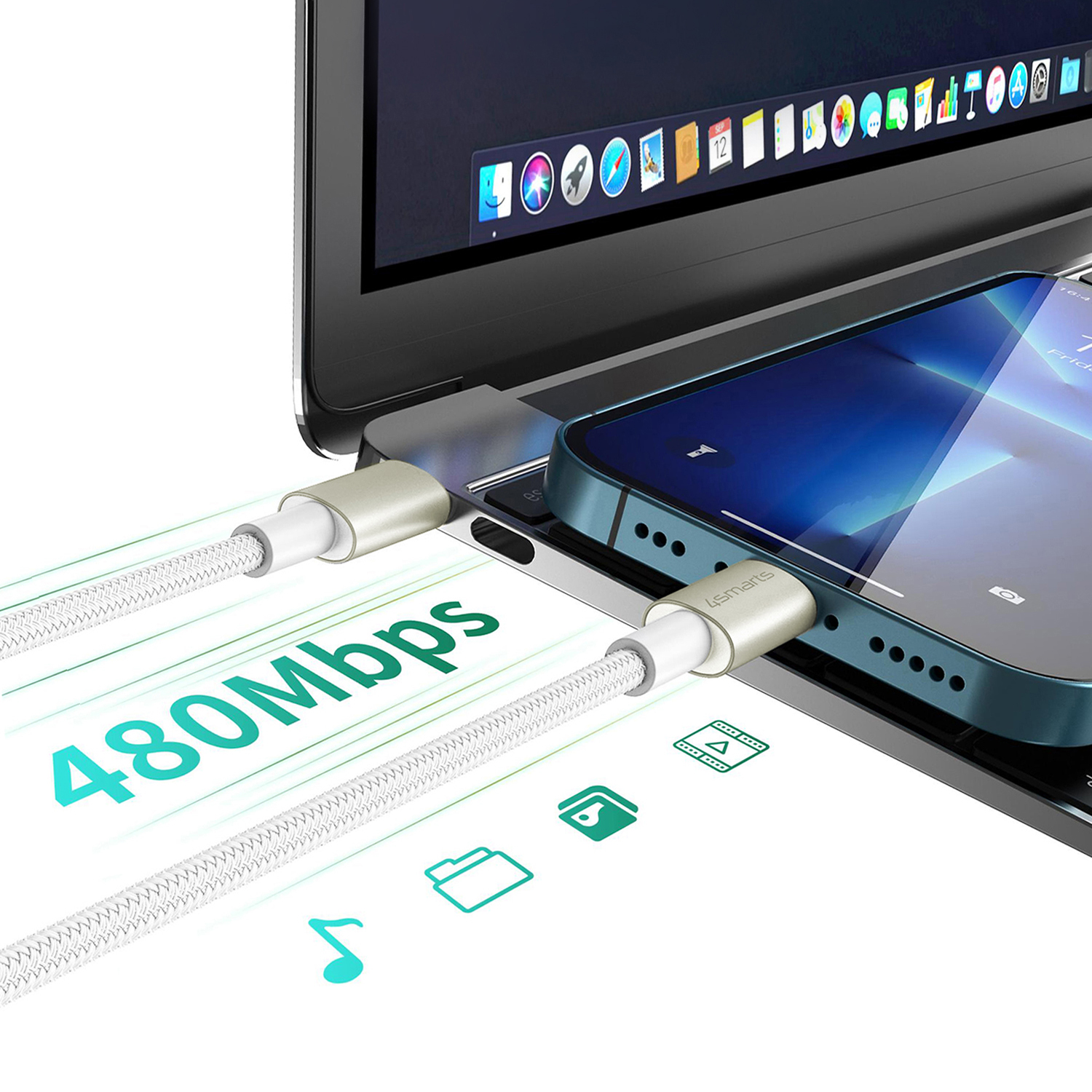 Das 4smarts USB-C PremiumCord 60W Kabelset verfügt über eine beeindruckende Datenübertragungsrate von 480Mbps, sodass du deine Daten im Sekundentakt zwischen deinen Geräten übertragen kannst.