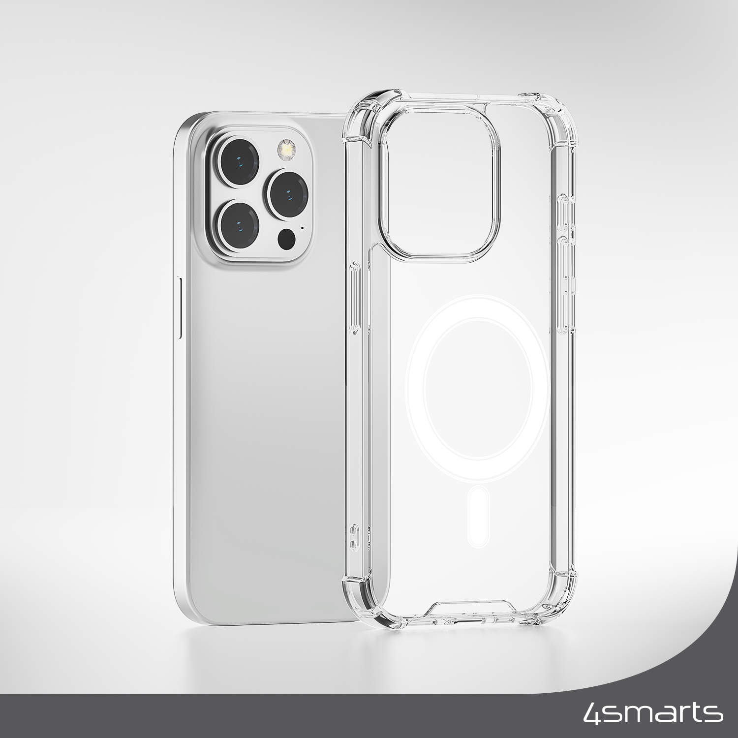 Das 4smarts Hybrid Case Ibiza für das Apple iPhone 15 Plus präsentiert sich als transparente Schutzhülle, die das elegante und makellose Design des Geräts bewahrt.