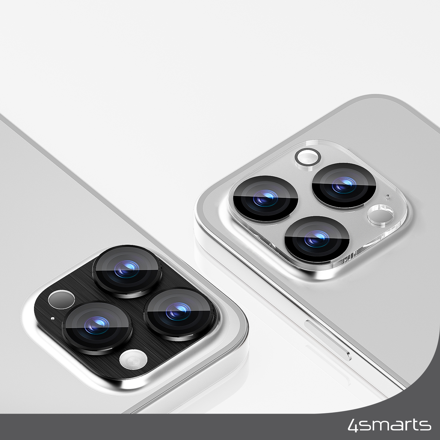 The 4smarts Lens Protector StyleGlass for Apple iPhone 15 Pro / 15 Pro Max Set of 2 is available in 2 color options and is designed to fit the 3 camera lenses on the back of your iPhone.