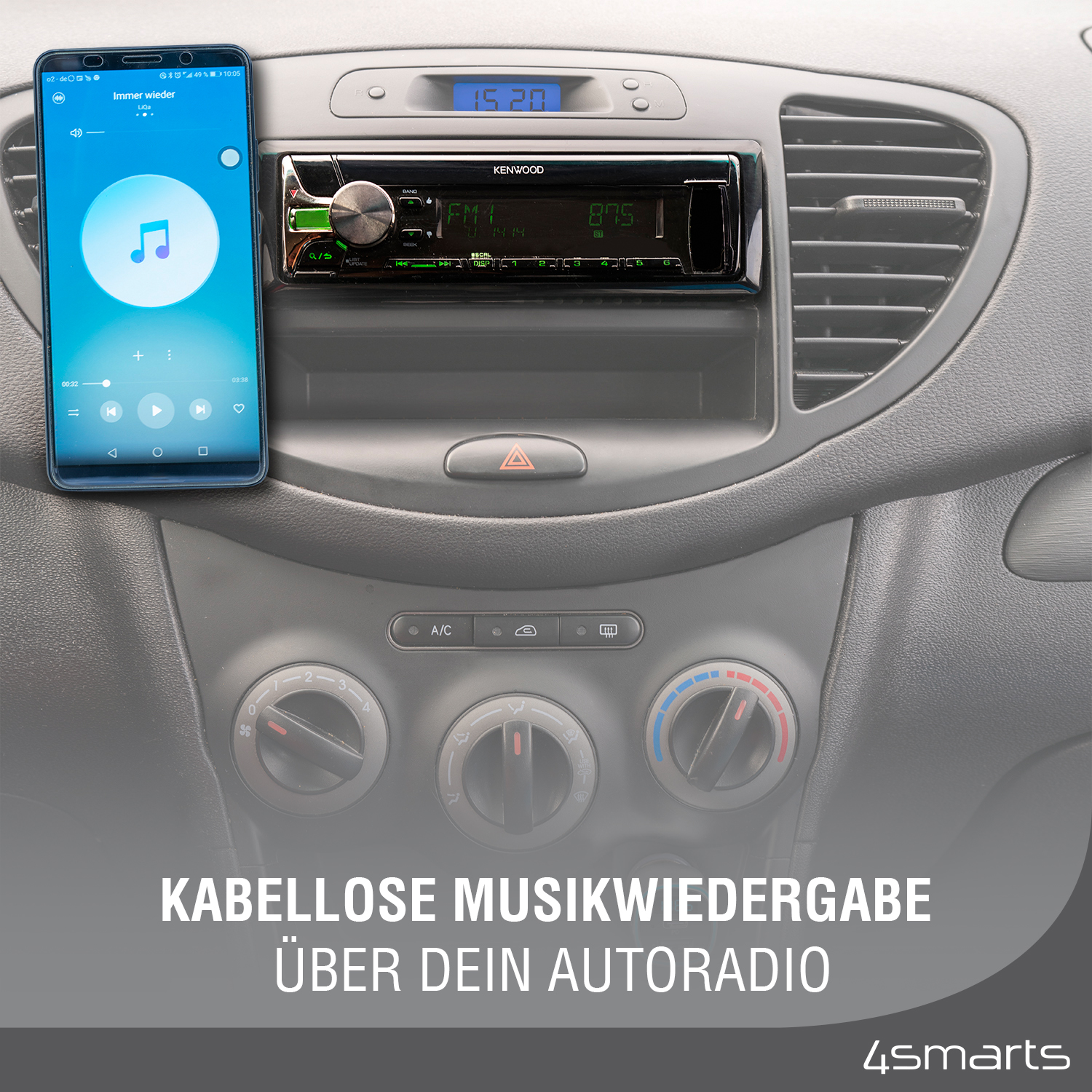 Mit dem 4smarts Bluetooth Transmitter Media&Assist 2 ist die kabellose Musikwiedergabe über das Autoradio ganz einfach und schnell.