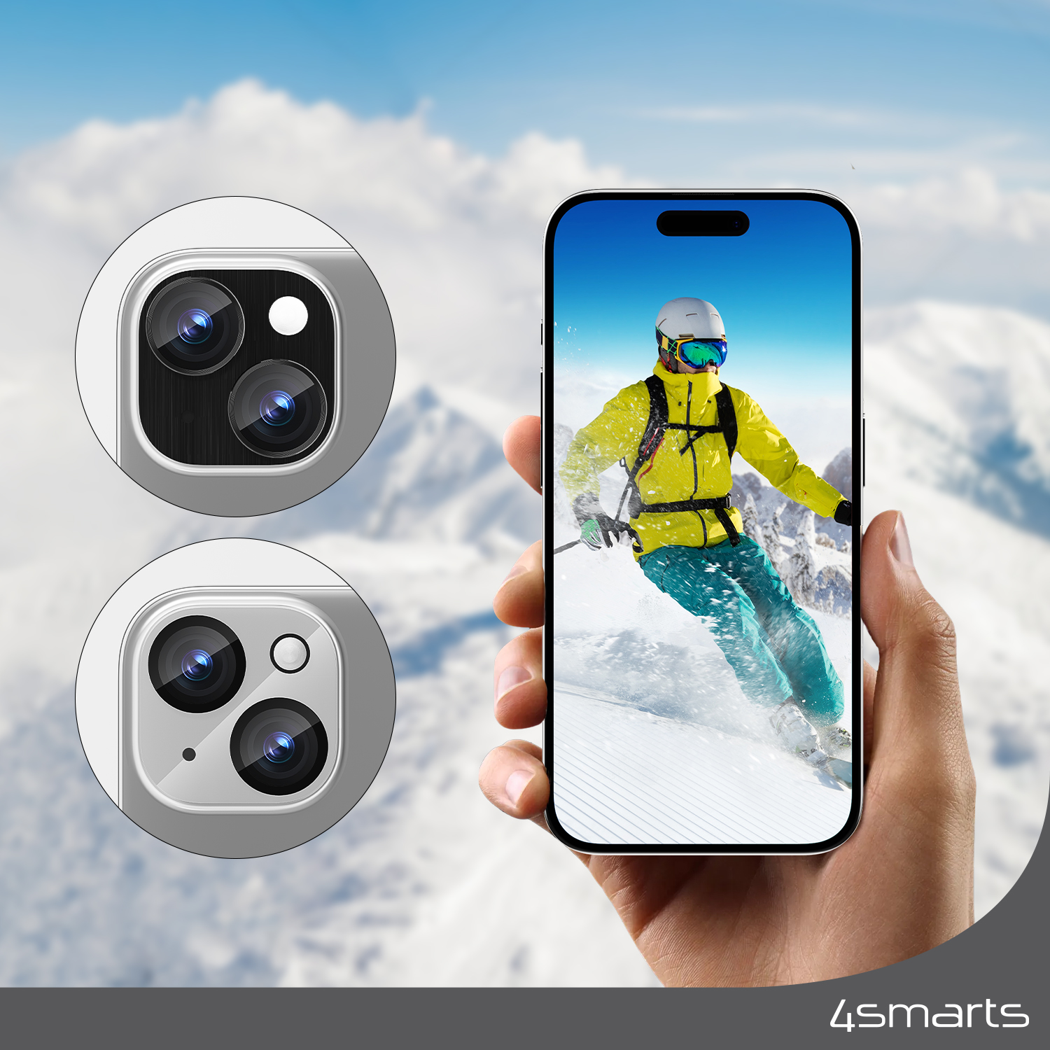 Das speziell entwickelte Lens Protector StyleGlass für Apple iPhone 15 / 15 Plus 2er Set schützt die wertvolle Linse deiner iPhone-Kamera auch beim Skifahren, ohne die Bildqualität zu beeinflussen.