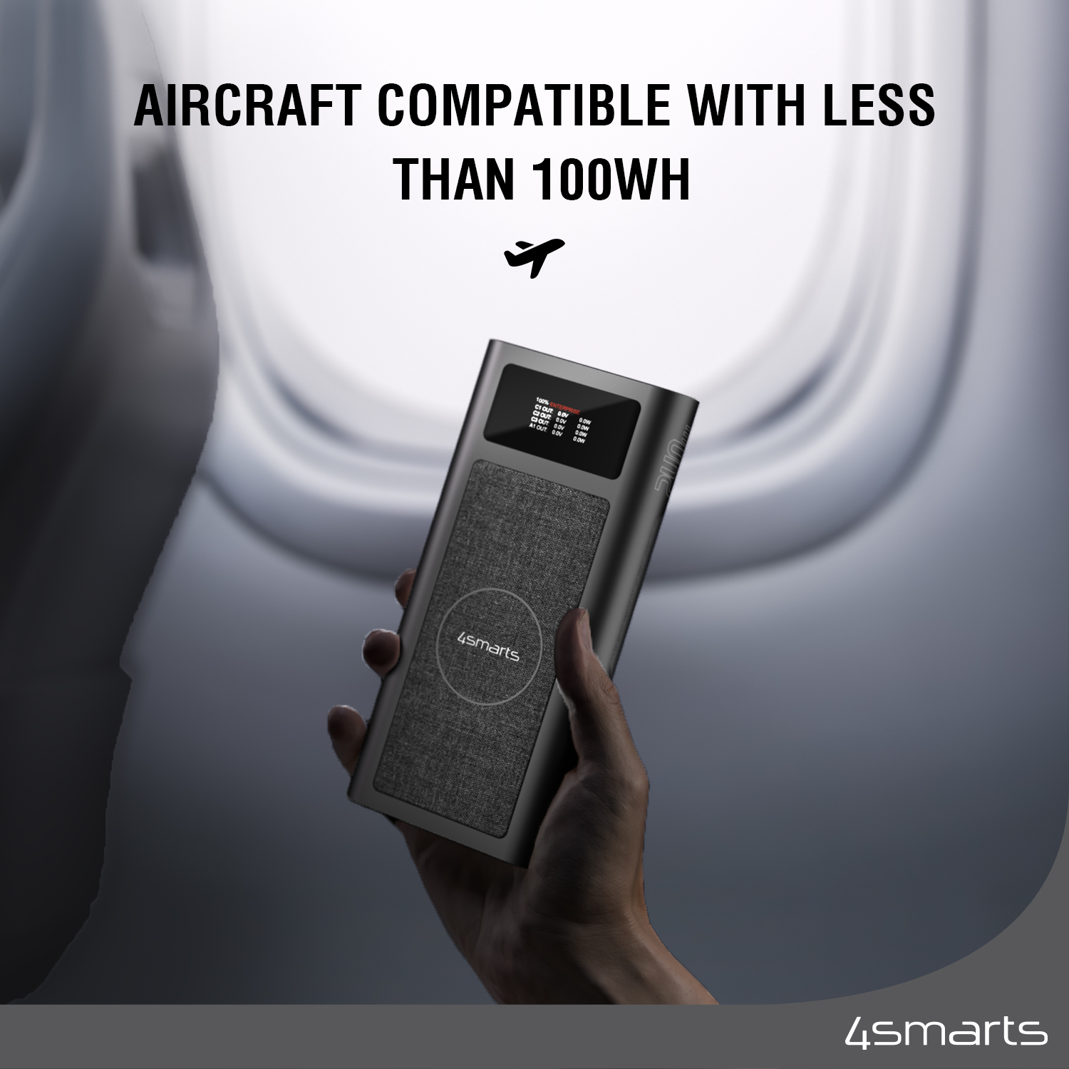 At under 100Wh, the 4smarts Enterprise Ultra Powerbank with 26800mAh charging capacity is airplane friendly.