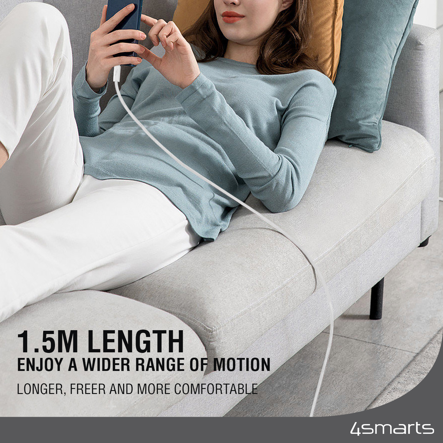 The 4smarts USB-C cable PremiumCord 240W has a length of 1.5 m and thus provides more freedom of movement.