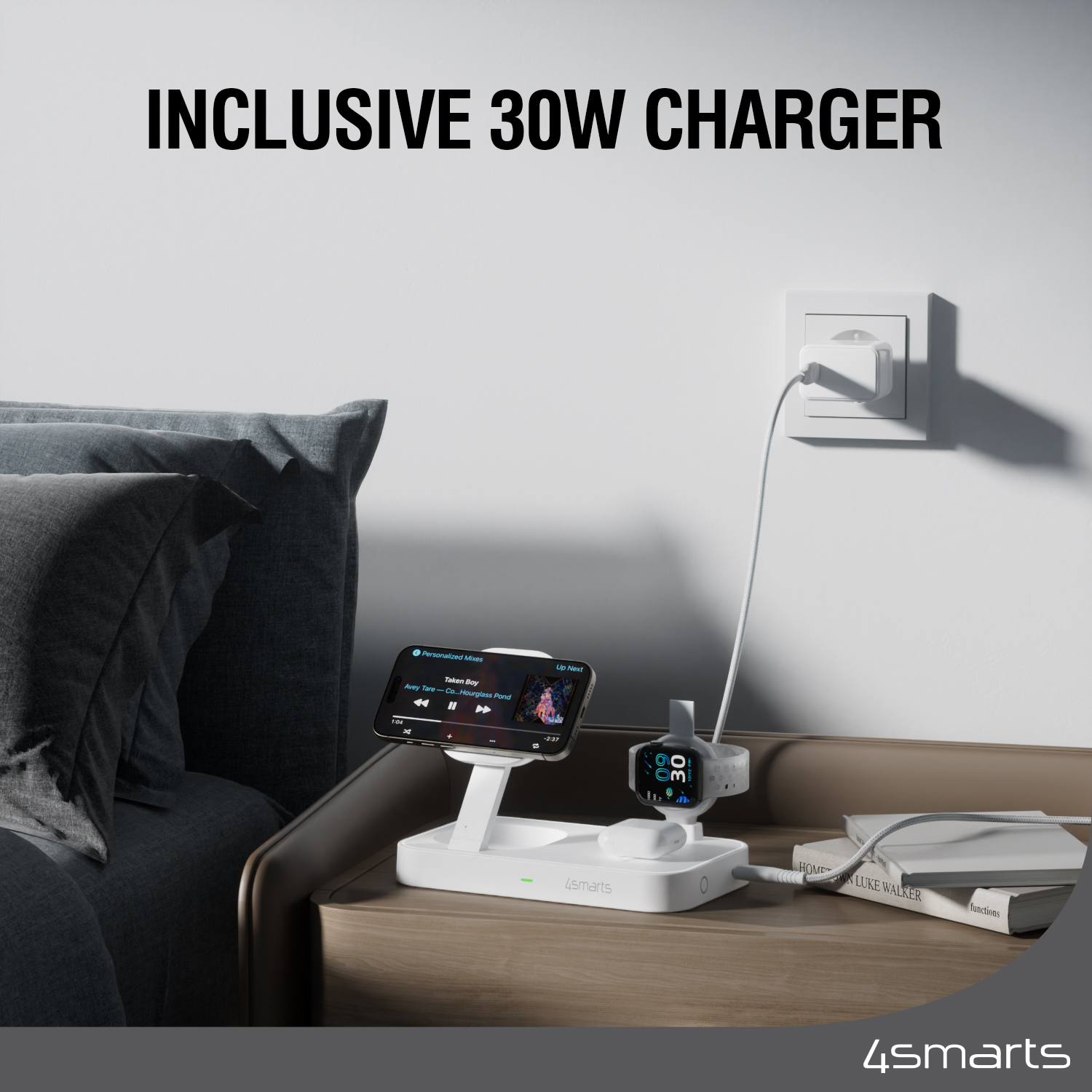 The 4smarts Qi2 Trident with Mfi Fast Charger comes with a 30W power adapter.