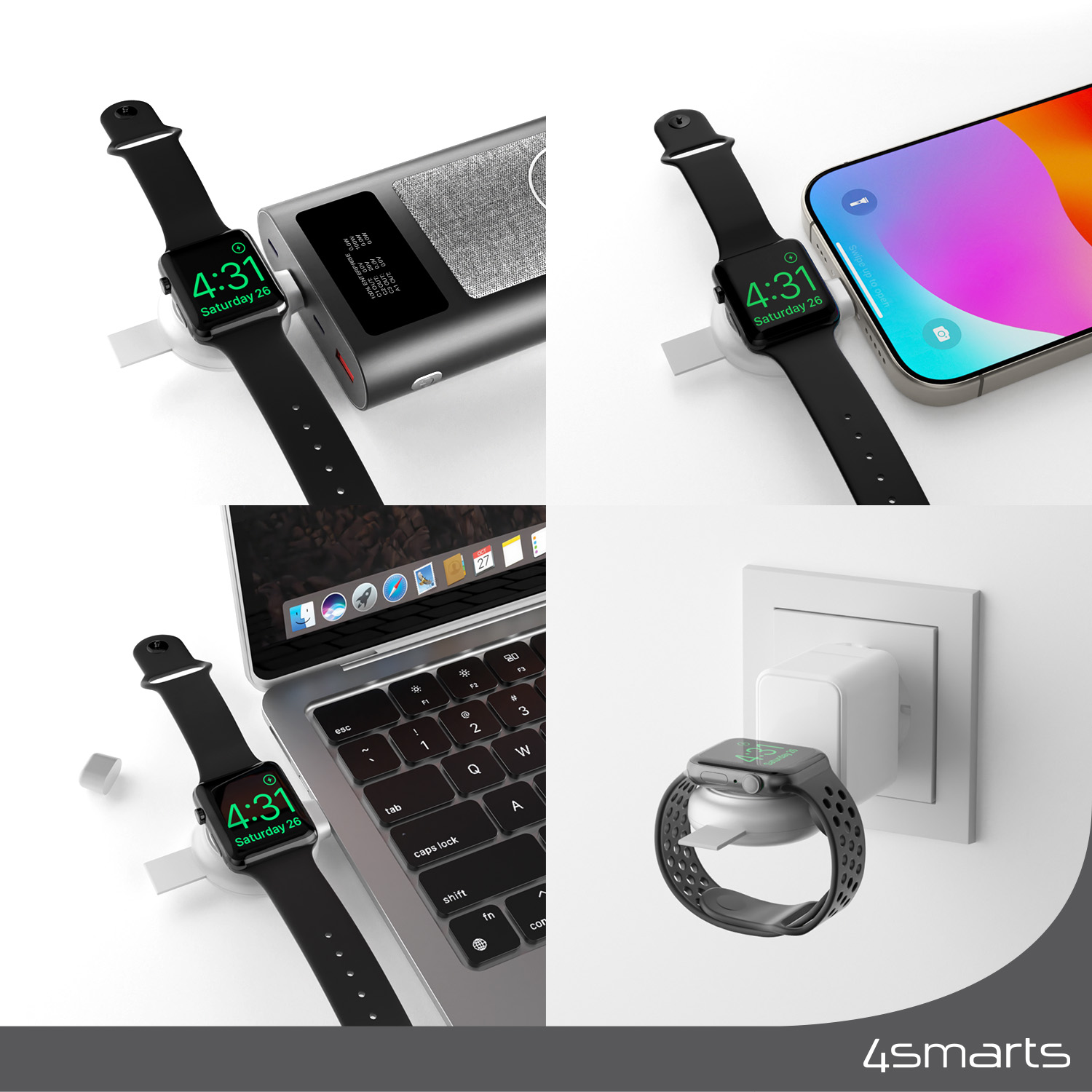 Mit dem 4smarts MFi Fast Charger für Apple Watch kannst du deine Apple Watch ganz einfach mit deinem USB-C Ladegerät, Laptop, iPhone/iPad oder sogar im Auto mit einem USB-C Autoladegerät verbinden.