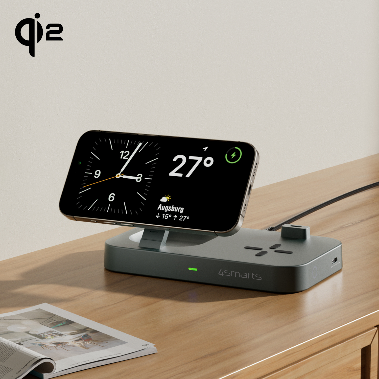 The 3-in-1 4smarts Qi2 Trident Charging Station looks good anywhere - in the office, kitchen or living room.