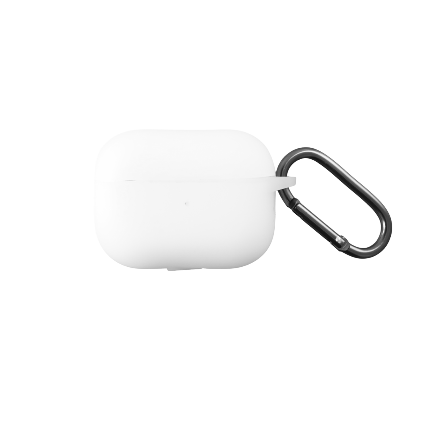 Schutzhülle für AirPods Pro 2 mit Karabiner, flach auf weißem Hintergrund dargestellt.
