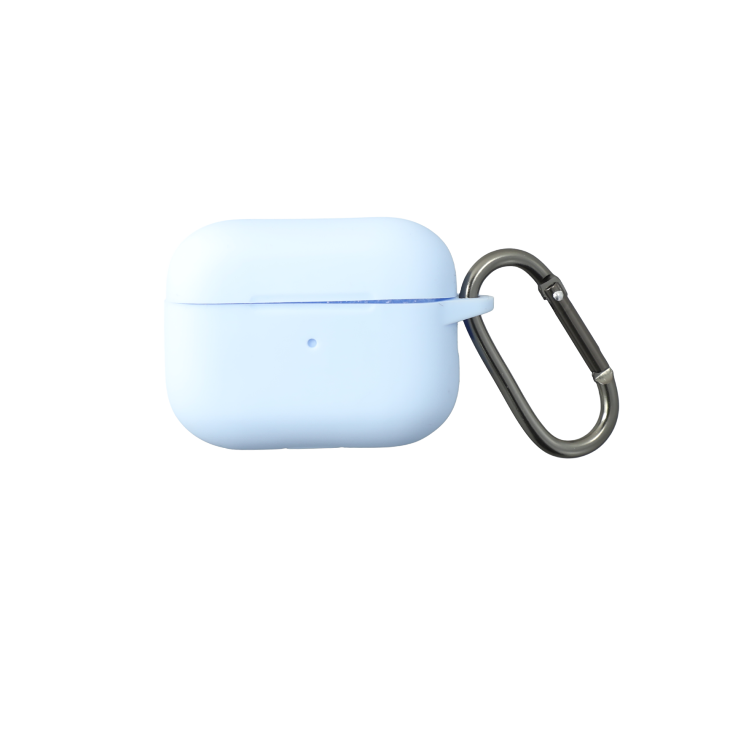 Schutzhülle für AirPods Pro 2 mit Karabiner, flach auf weißem Hintergrund dargestellt.
