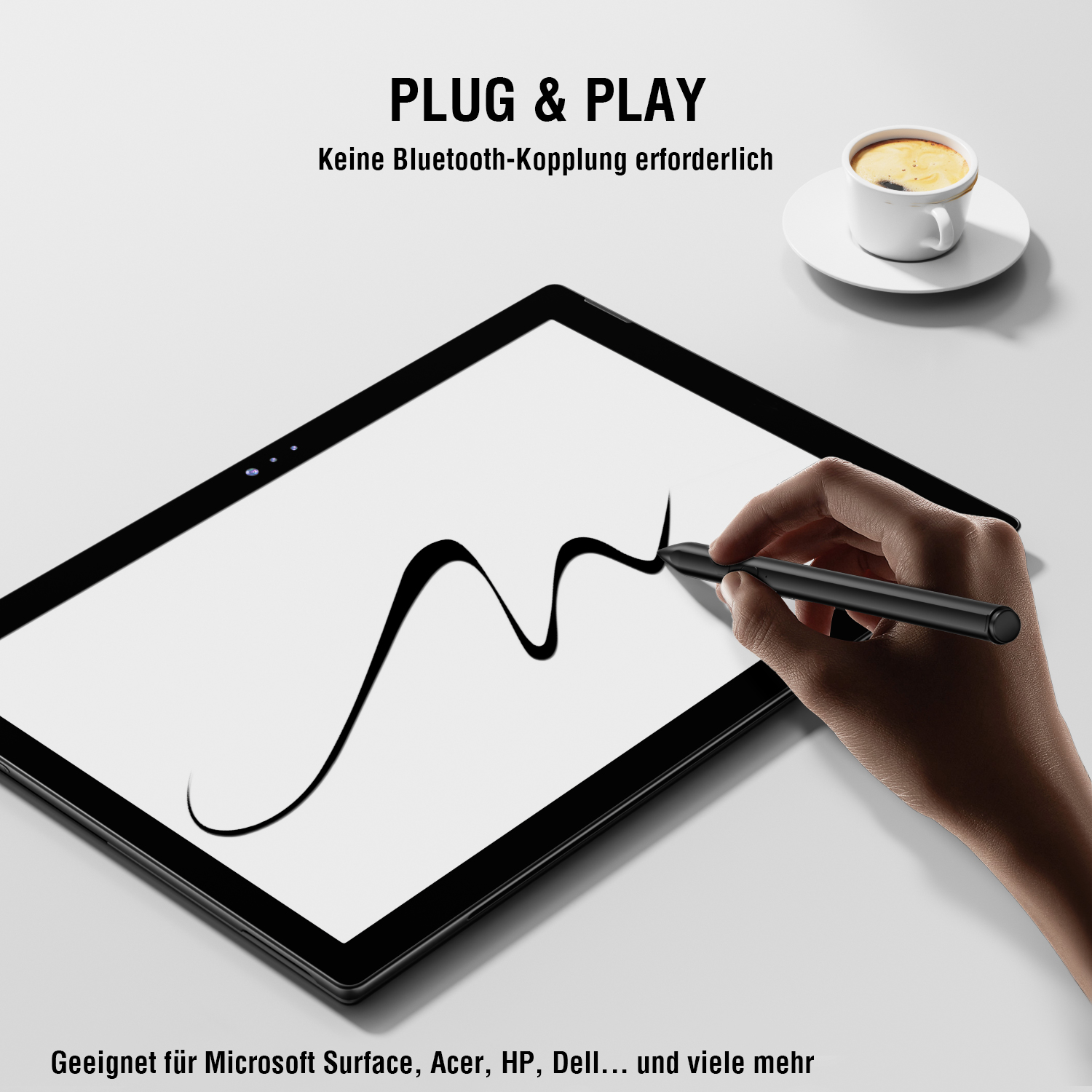 4smarts MPP Surface Pen beim Schreiben auf einem Microsoft Surface Tablet 