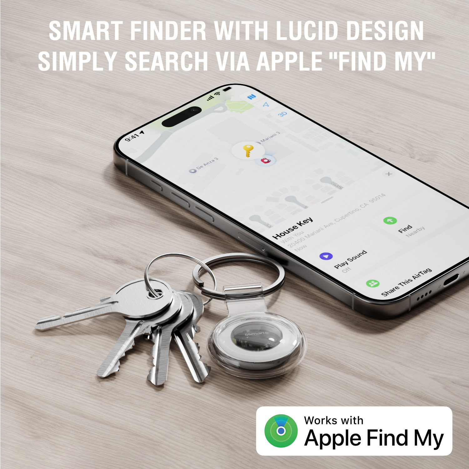  4smarts SkyTag with iPhone app, Bluetooth 5.3, 50 m range and 100 dB signal