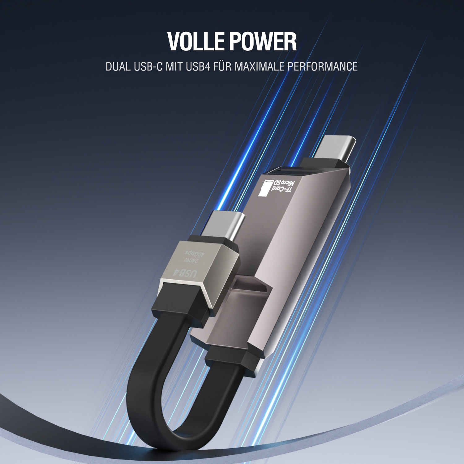 USB4-Kabel mit Dual-USB-C und TF-Kartenslot für maximale Leistung
