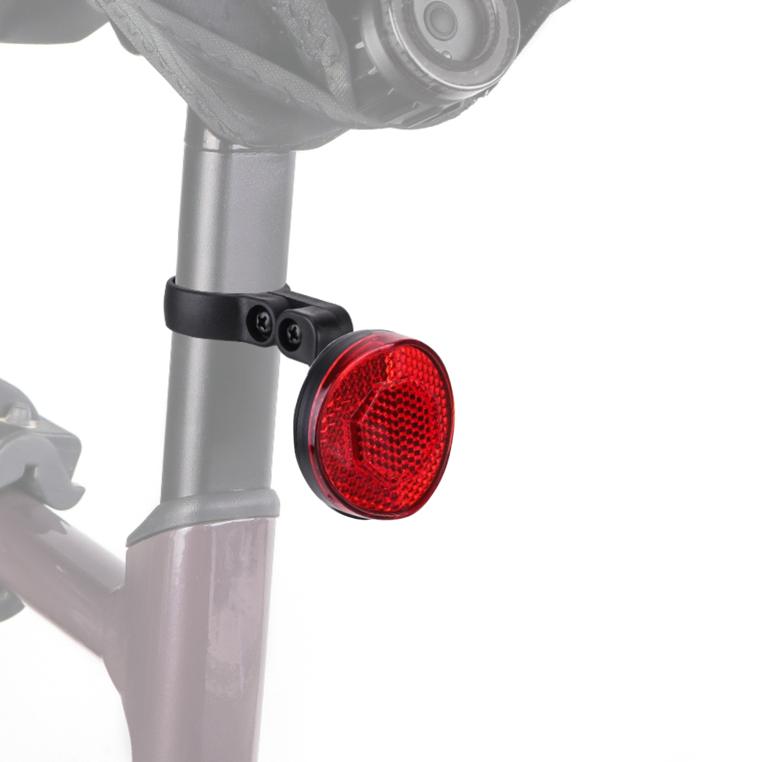 SkyTag Duos mount with integrated reflector installed on a bicycle seat post.