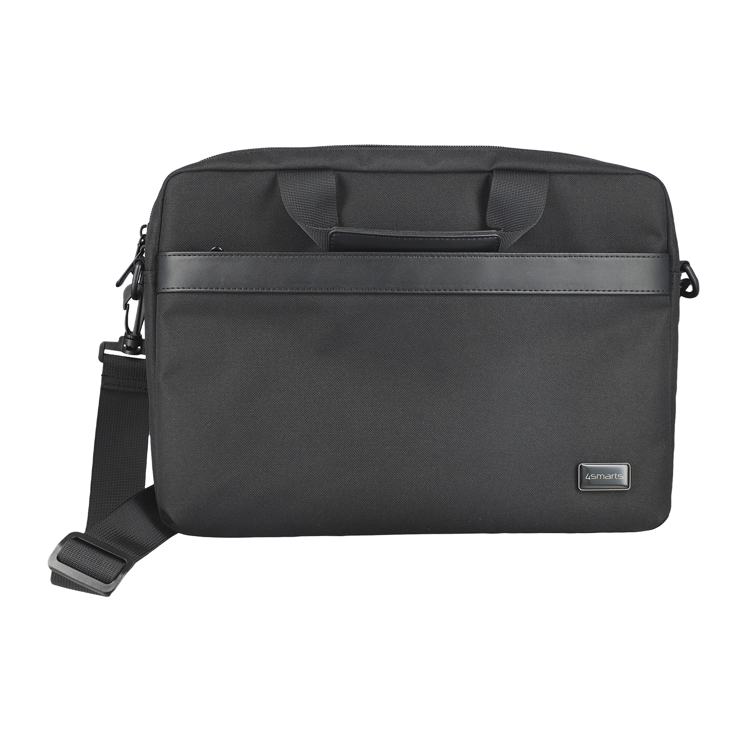 Black 15–16 inch slim notebook bag, front view with clean lines and front pocket