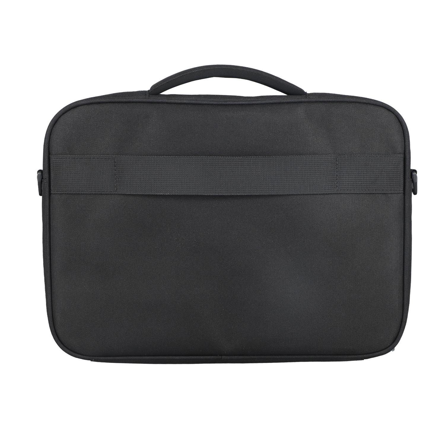 Black 4smarts Target Clamshell notebook bag for 15–16 inch devices, rear view with carry handle, smooth surface, and all-around zipper
