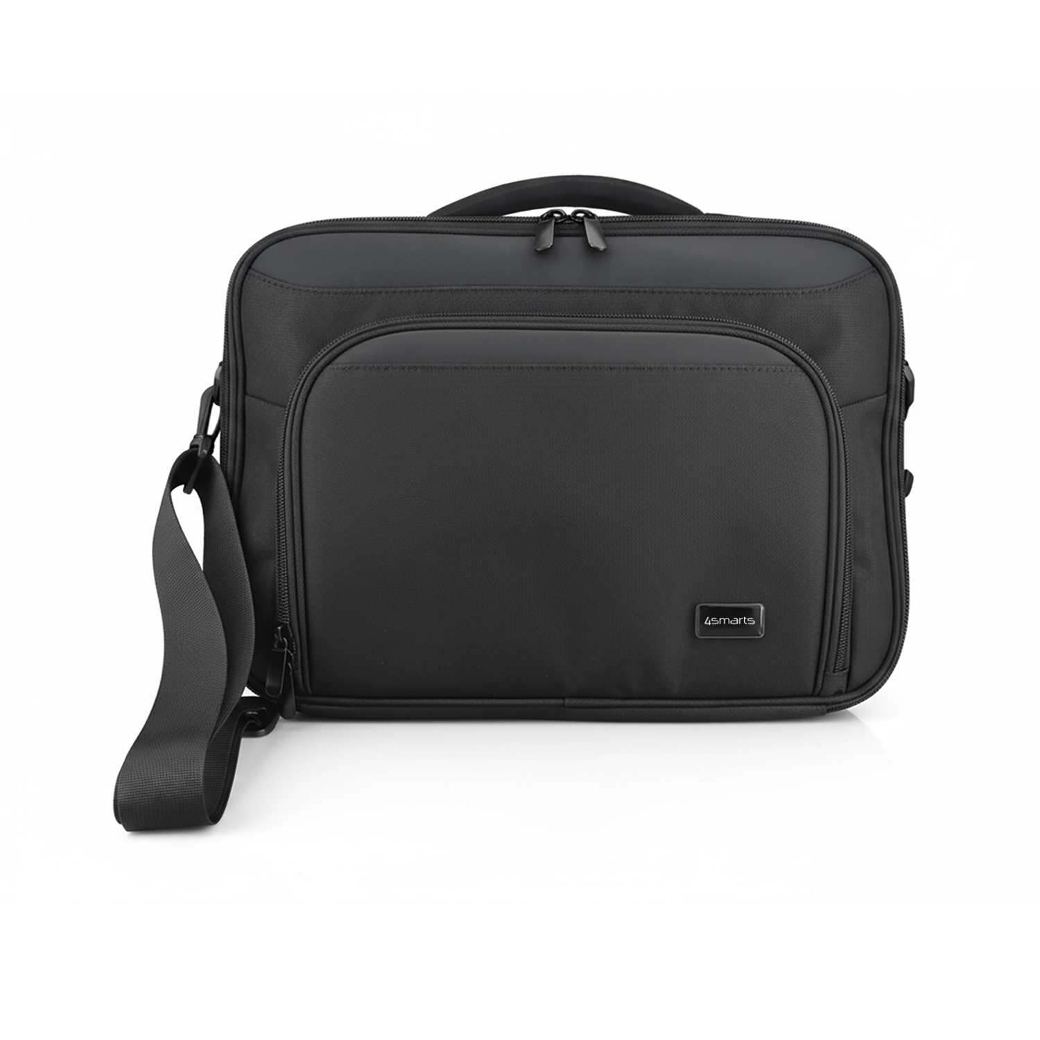 Schwarze 4smarts Target Clamshell Notebook-Tasche 13–14 Zoll in Vorderansicht mit Front-Reißverschlussfach und Tragegriff
