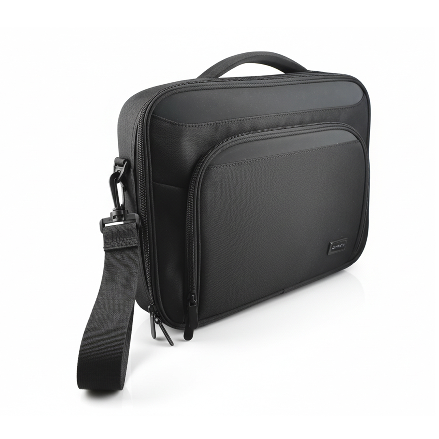 Schwarze 13–14 Zoll 4smarts Target Clamshell Notebook-Tasche in schräger Vorderansicht
