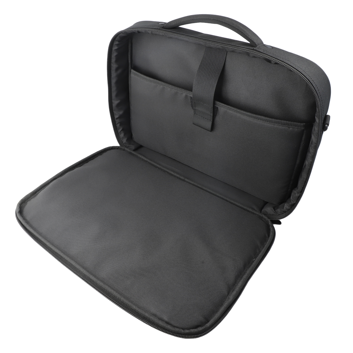 Open black 4smarts Target Clamshell notebook bag for 15–16 inch devices with padded interior compartment and all-around zipper
