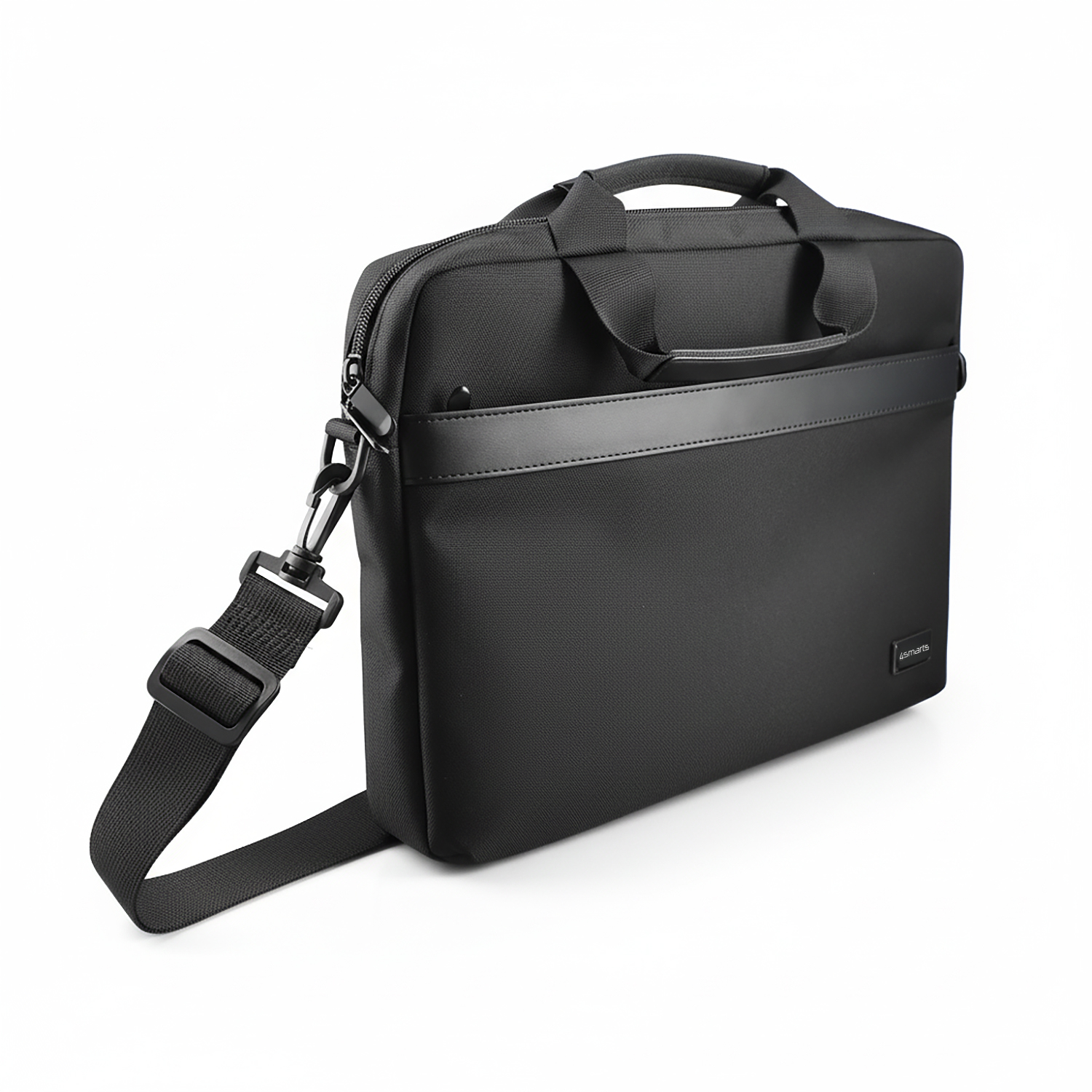 Schlanke schwarze Notebook-Tasche für 13–14 Zoll mit Tragegriffen, abnehmbarem Schultergurt und Front-Reißverschlussfach
