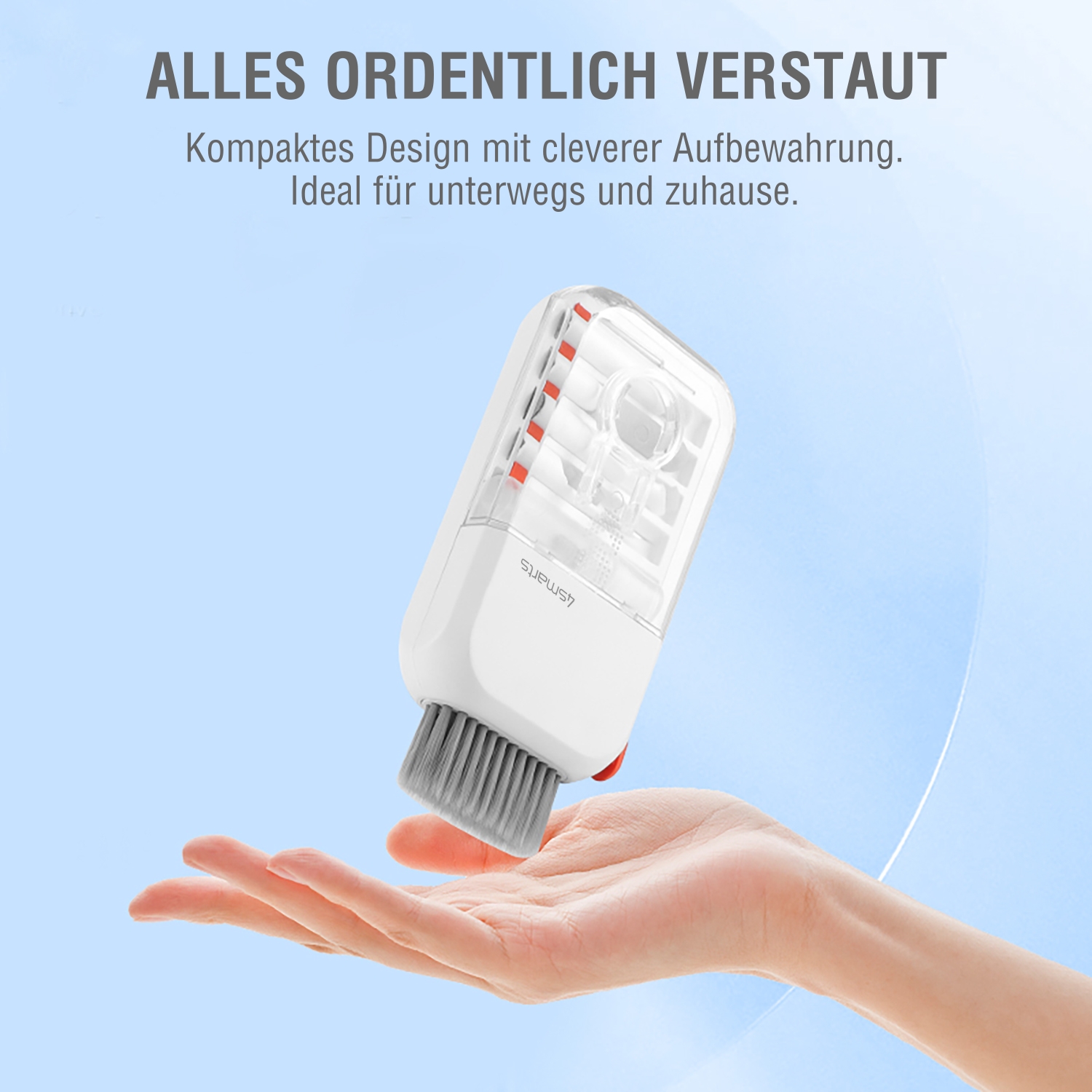 Kompaktes 4smarts Reinigungsset mit integrierter Aufbewahrung, handlich und ideal für unterwegs oder den Schreibtisch.