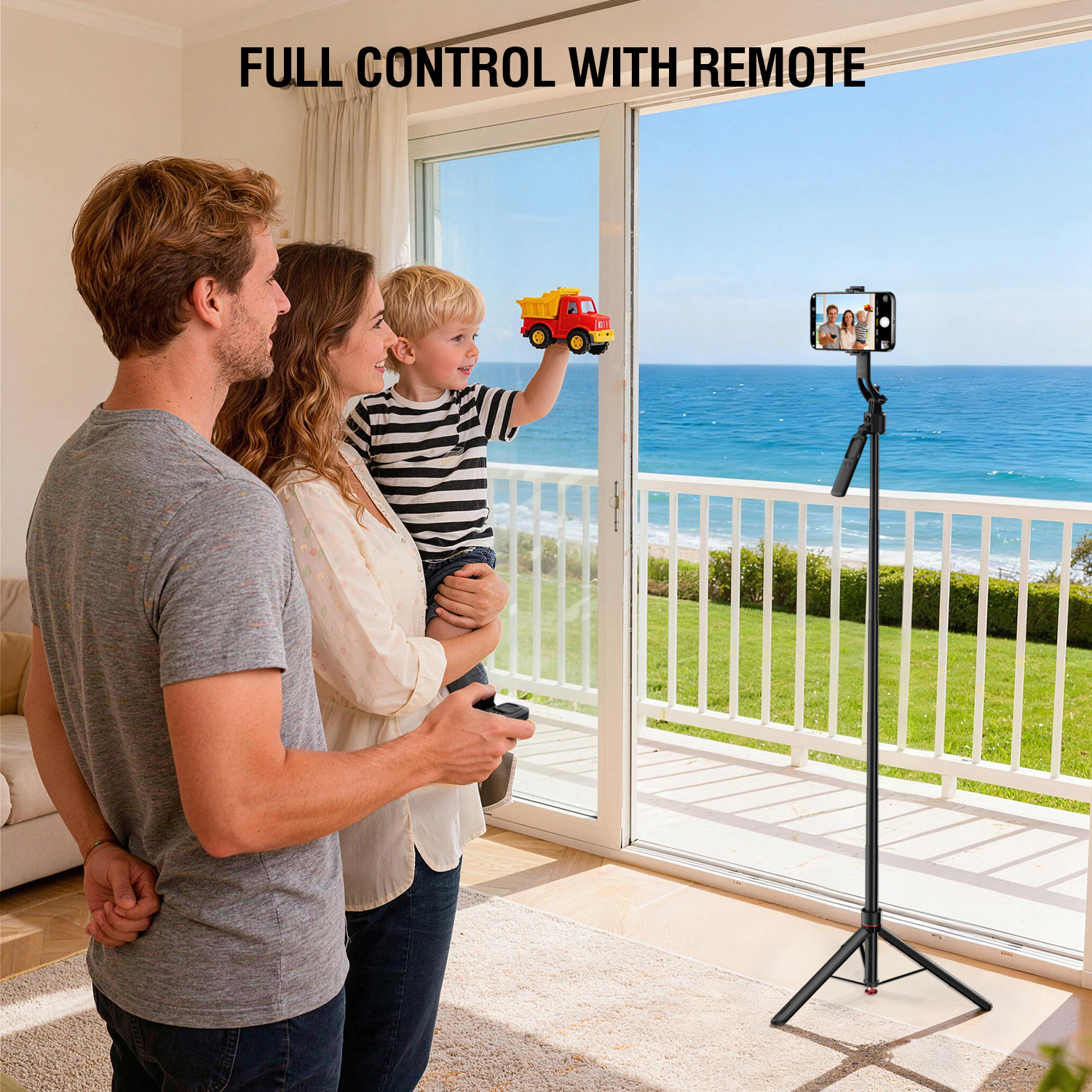 Included remote control for taking photos, recording videos and controlling tracking from a distance
