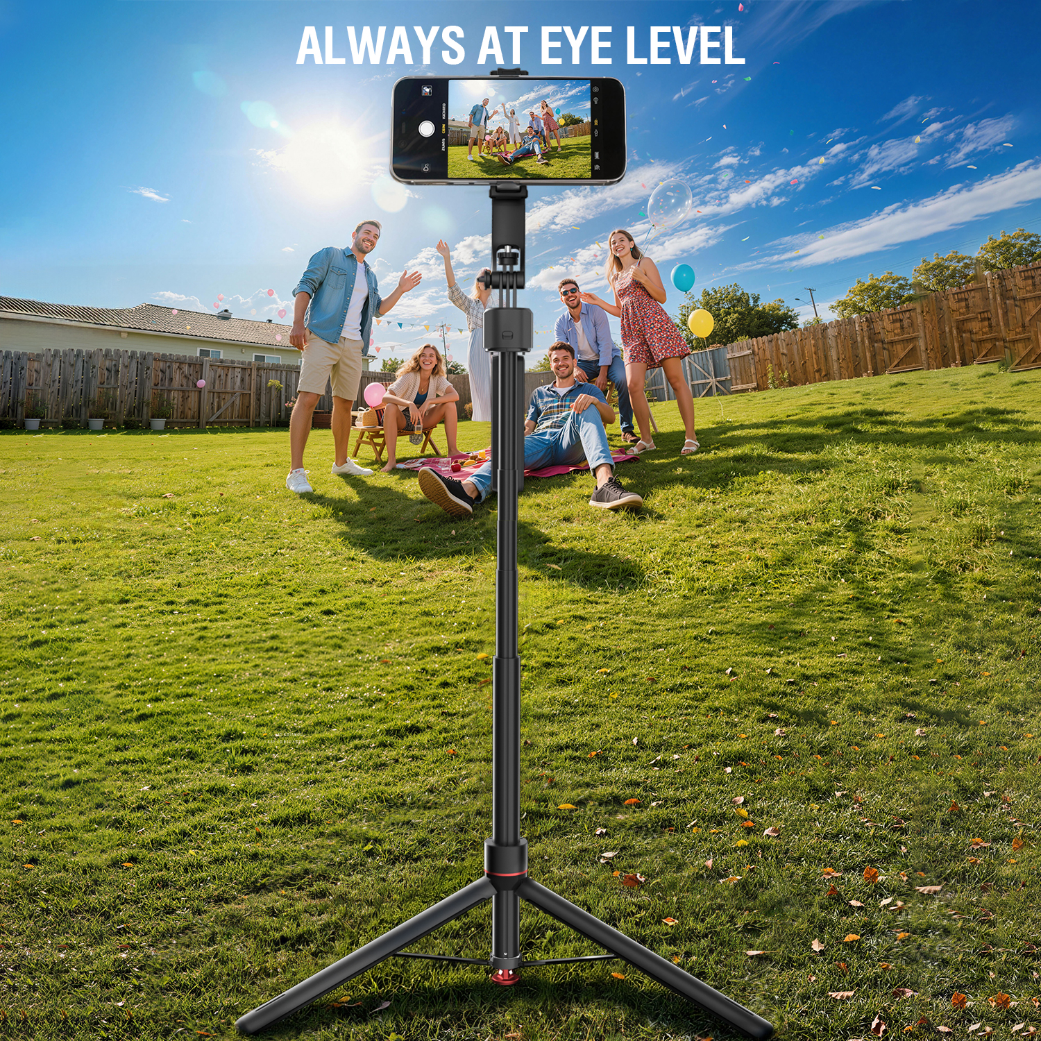 Height-adjustable tripod with a maximum working height of up to 176 cm for full-body shots
