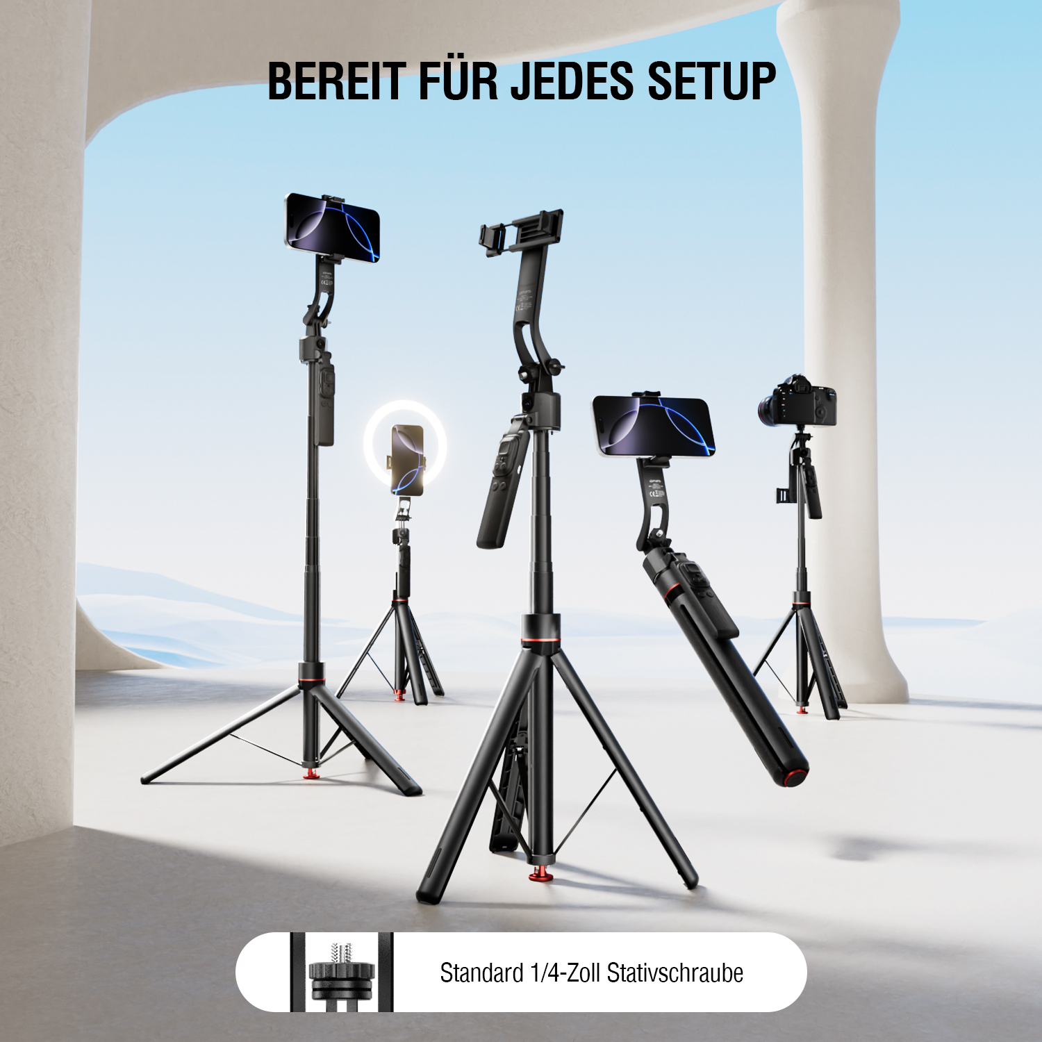 Erweiterbares Stativ mit Standard-Gewinde für Licht, Mikrofon oder Kamera