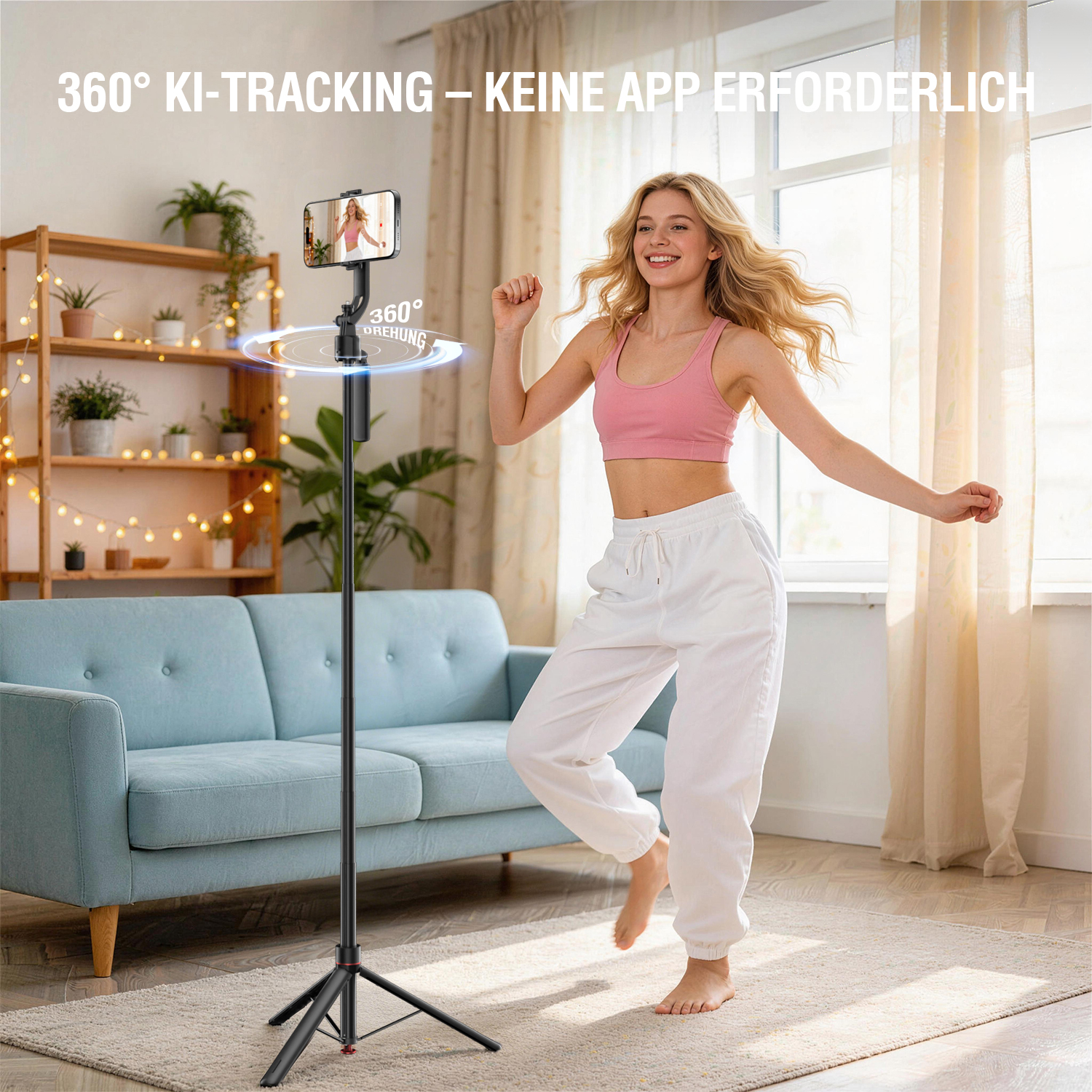 AI-Gesichtsverfolgung mit 360-Grad-Tracking – integrierter Chip folgt der Person automatisch beim Filmen