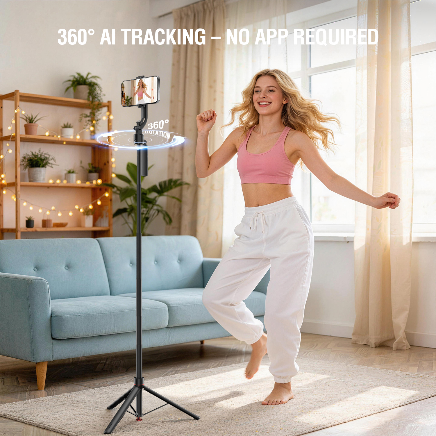 AI face tracking with 360-degree rotation – integrated chip automatically follows the subject while filming