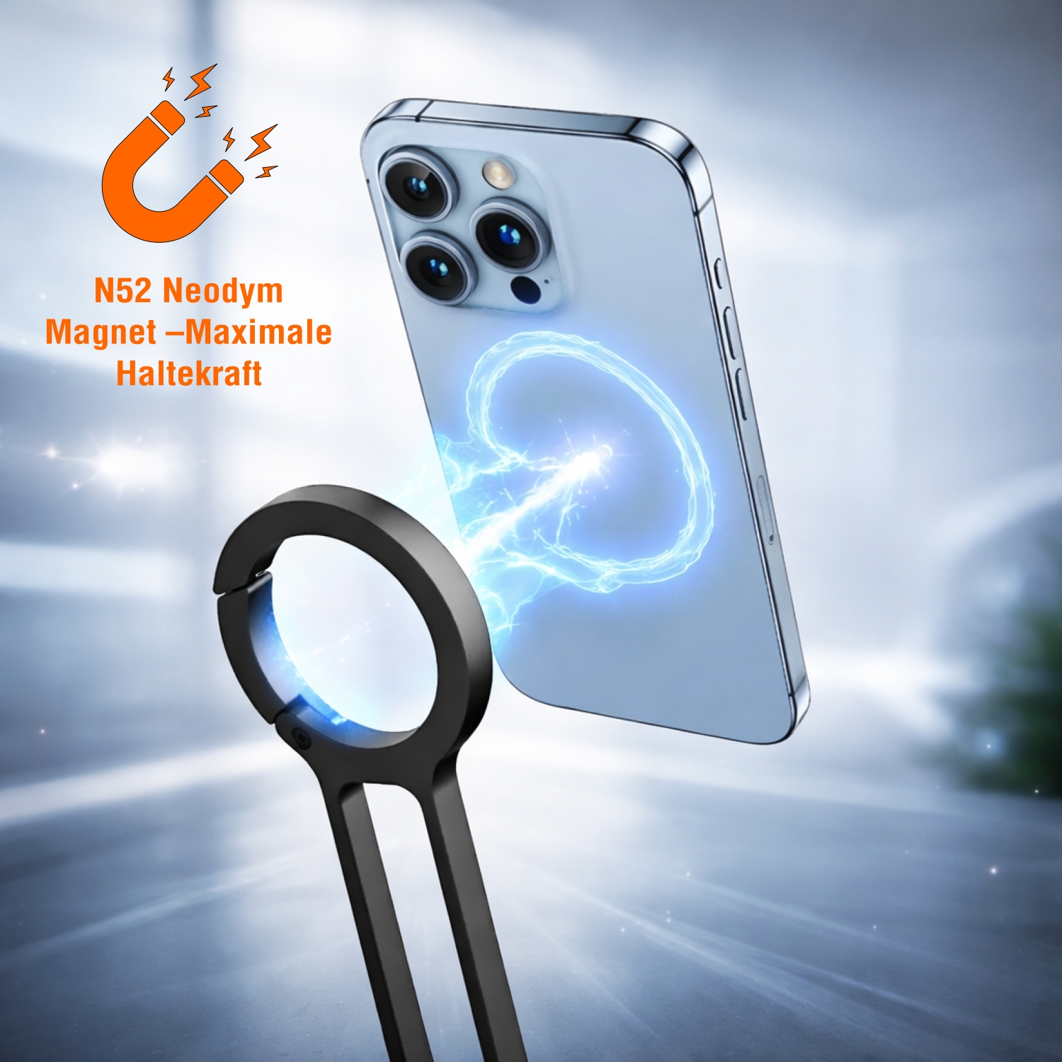 Magnetischer Smartphone-Halter mit N52-Neodym-Magnet, starke Haftung zwischen Haltering und Smartphone