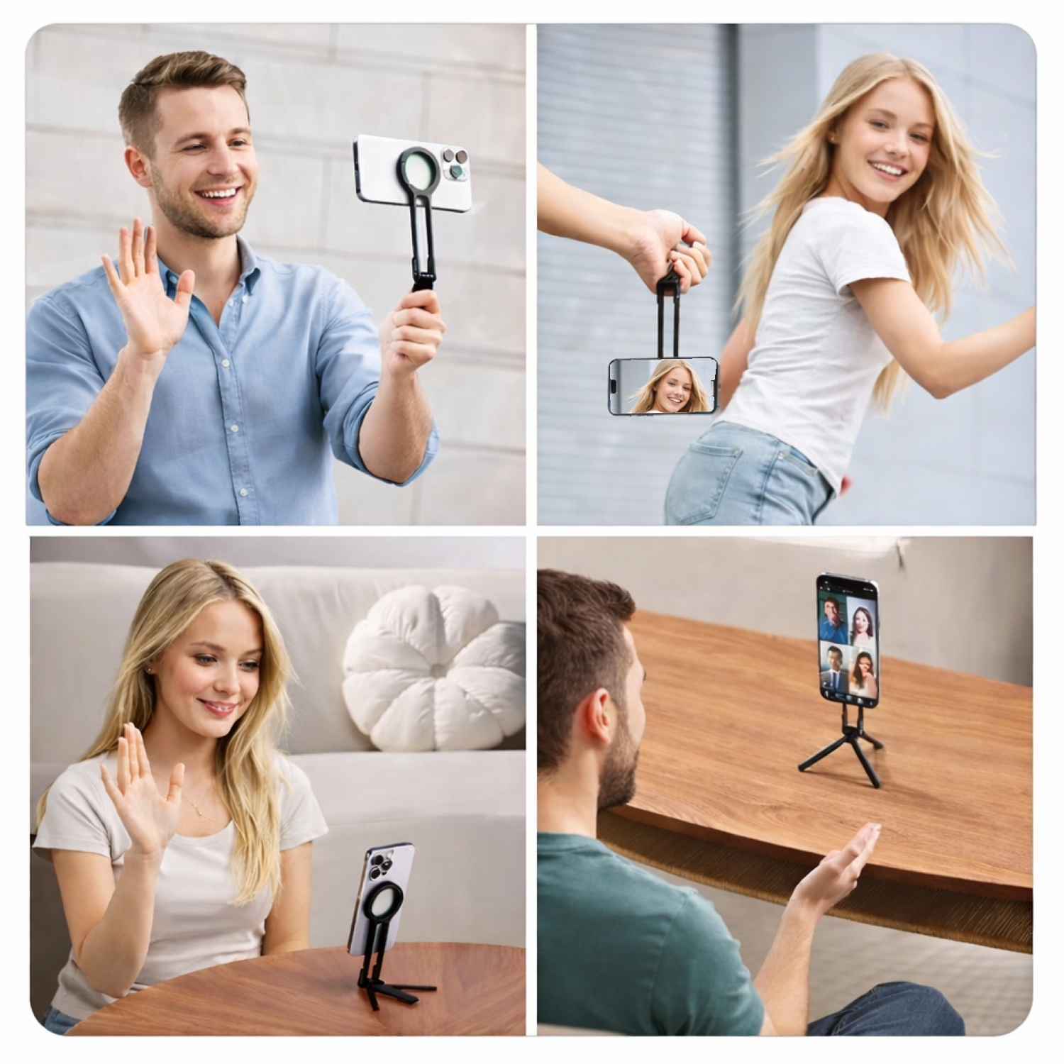 Smartphone mit magnetischem Haltering als Handgriff, ideal für Selfies, Vlogs und mobile Videoaufnahmen