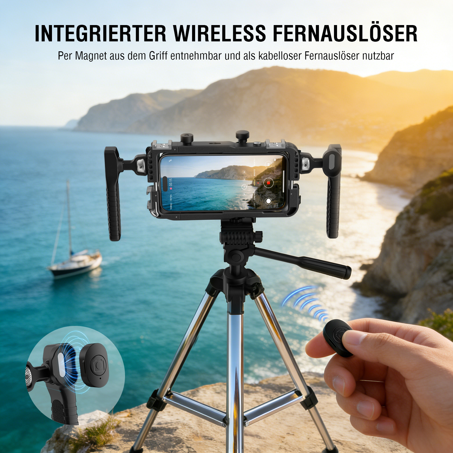 Magnetisch abnehmbarer Fernauslöser im Griff für kabellose Foto- und Videoaufnahme
