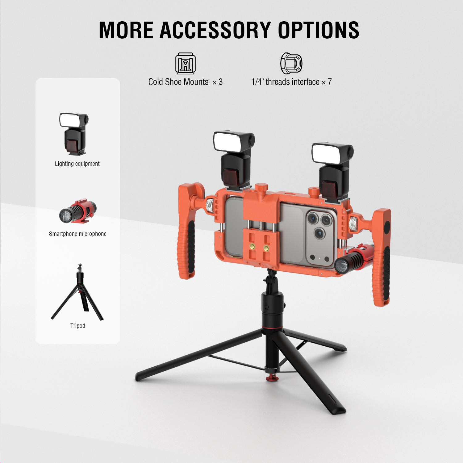 smartphone rig with microphone and LED light for mobile video setup