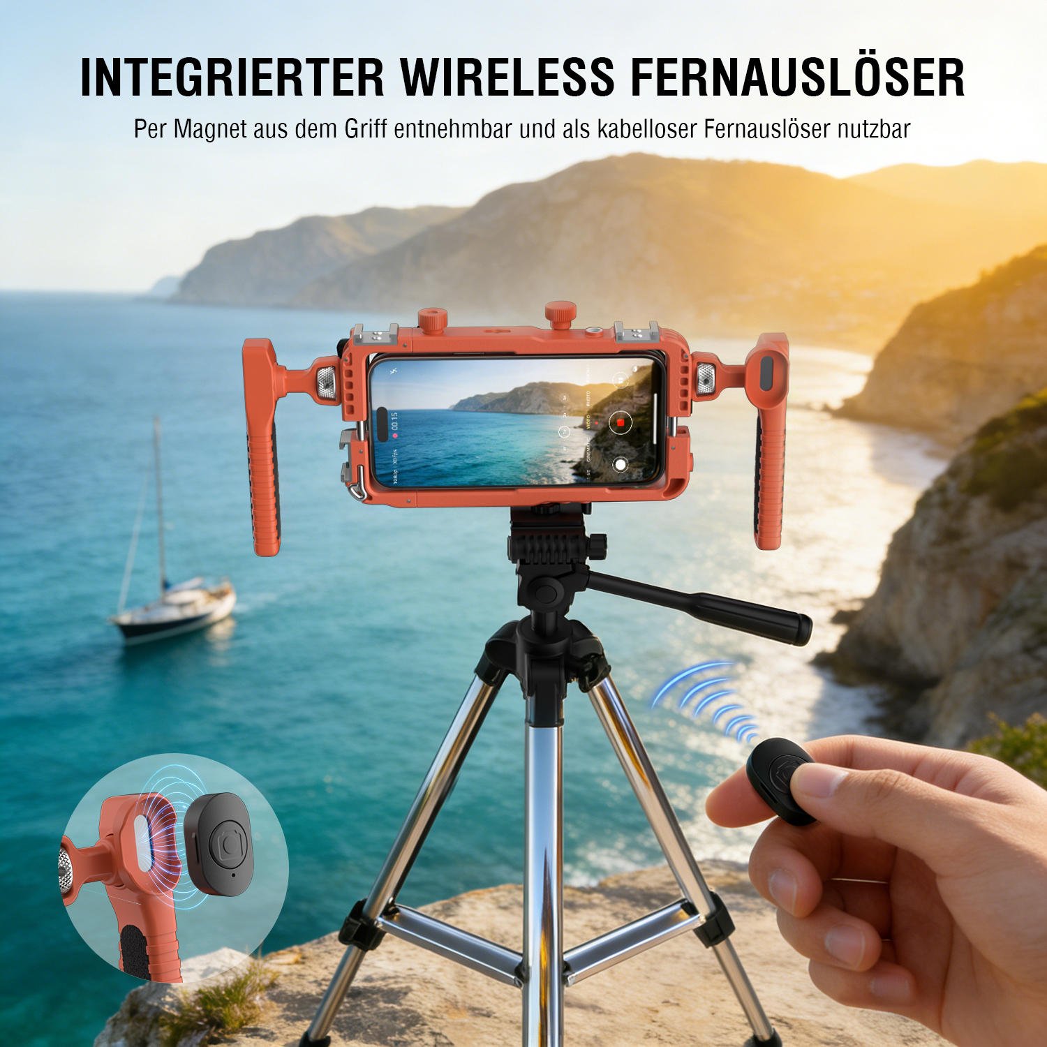 Magnetisch abnehmbarer Fernauslöser im Griff für kabellose Foto- und Videoaufnahme