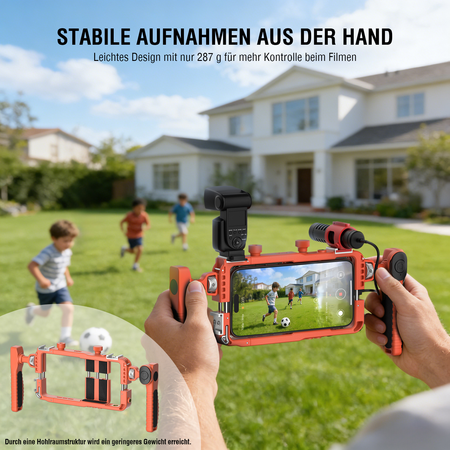 Handgehaltenes Smartphone Rig mit Doppelgriff für ruhige Videoaufnahmen