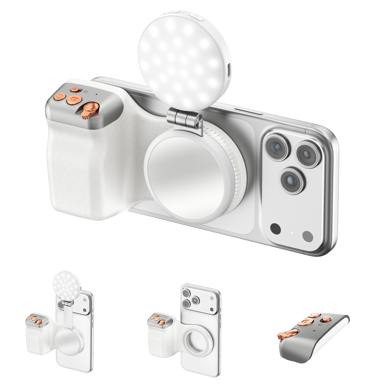 Magnetischer Smartphone Kameragriff mit Fill Light und Bluetooth Fernauslöser als 3-in-1 Creator System