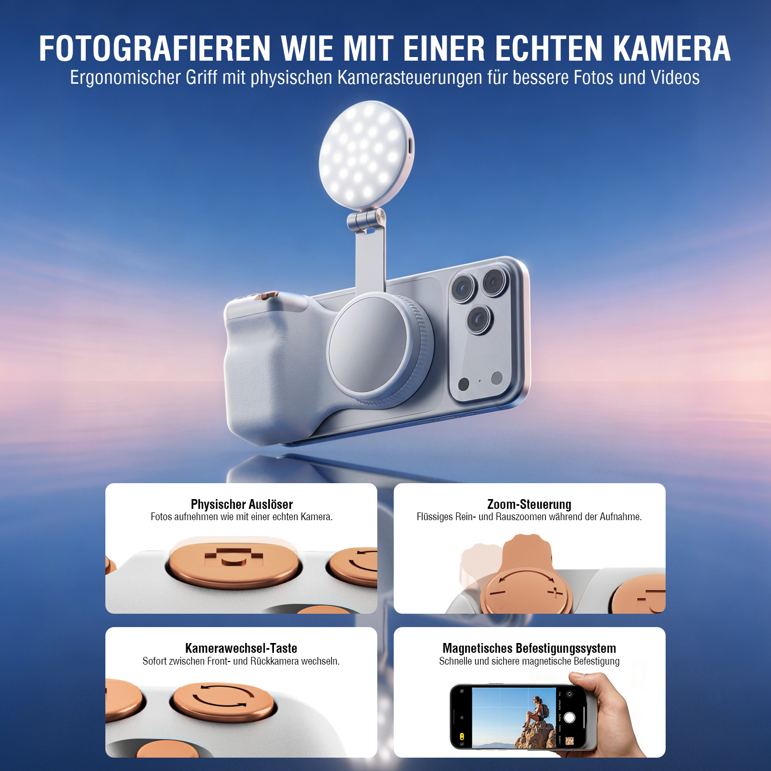 Ergonomischer Smartphone Kameragriff für stabile Fotos und Videos beim Filmen und Fotografieren