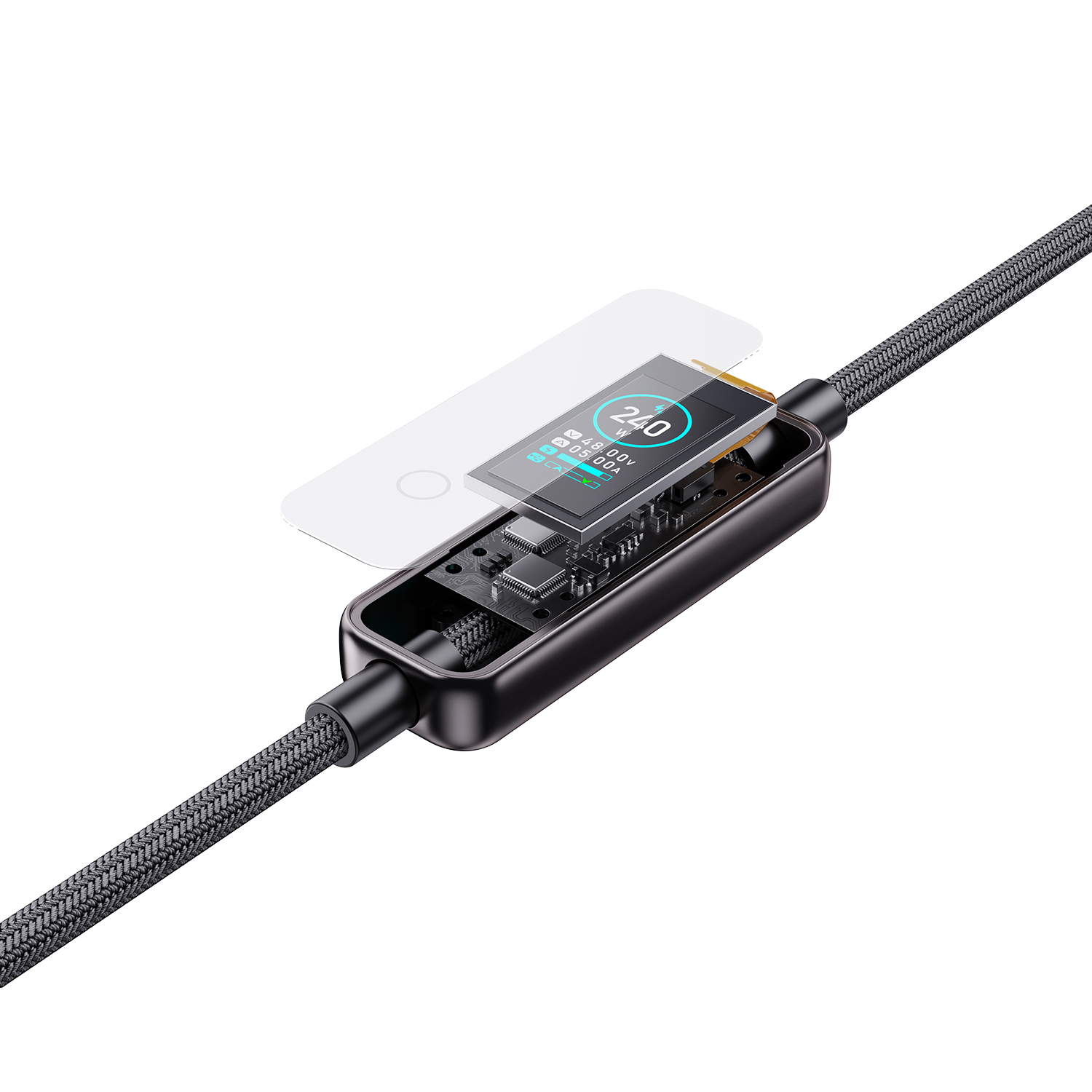 USB-C Kabel mit integriertem TFT Display zeigt Ladeleistung in Echtzeit