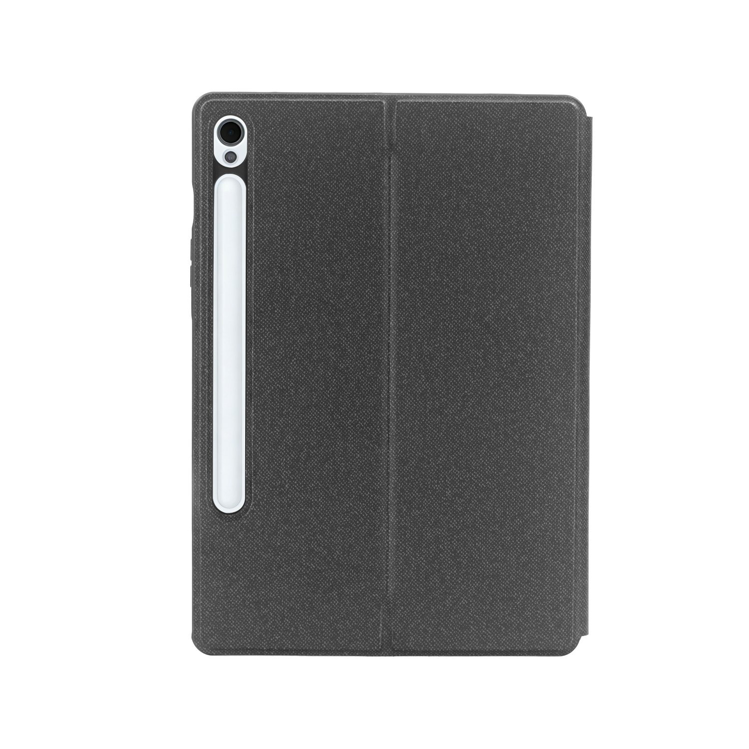 Graphitgraues Tablet-Case, Rückansicht mit strukturierter Oberfläche und Aussparung für den Stylus