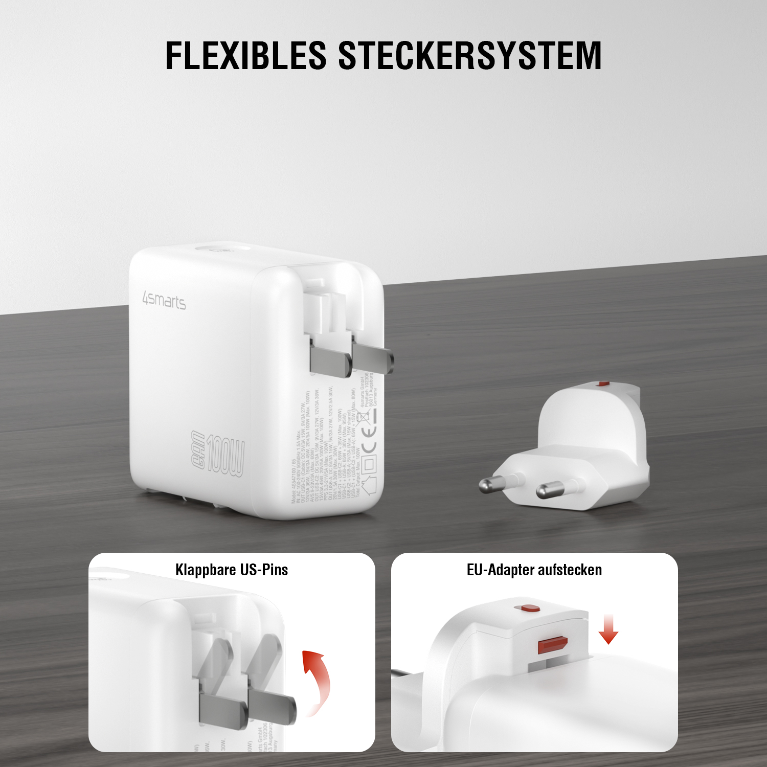 GaN Ladegerät mit EU und US Stecker für flexibles Laden zu Hause, im Büro und auf Reisen