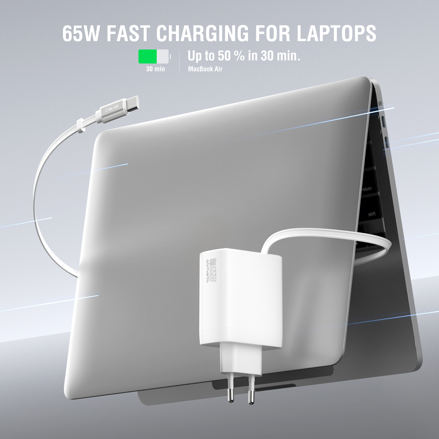 65W GaN charger powers high-performance devices such as laptops, tablets and smartphones reliably and efficiently