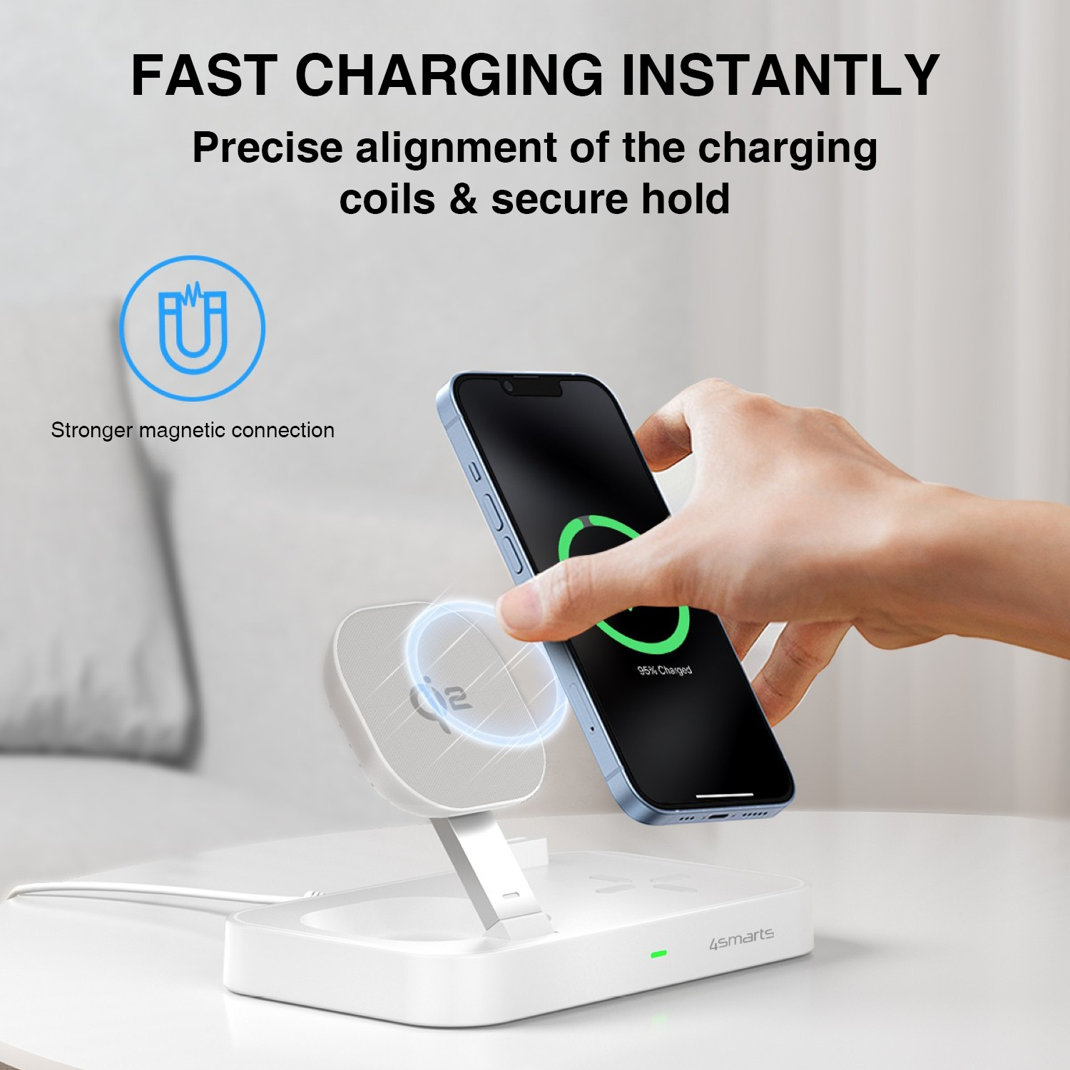 The 3-in-1 4smarts Qi2 Trident Charging Station looks good anywhere - in the office, kitchen or living room.